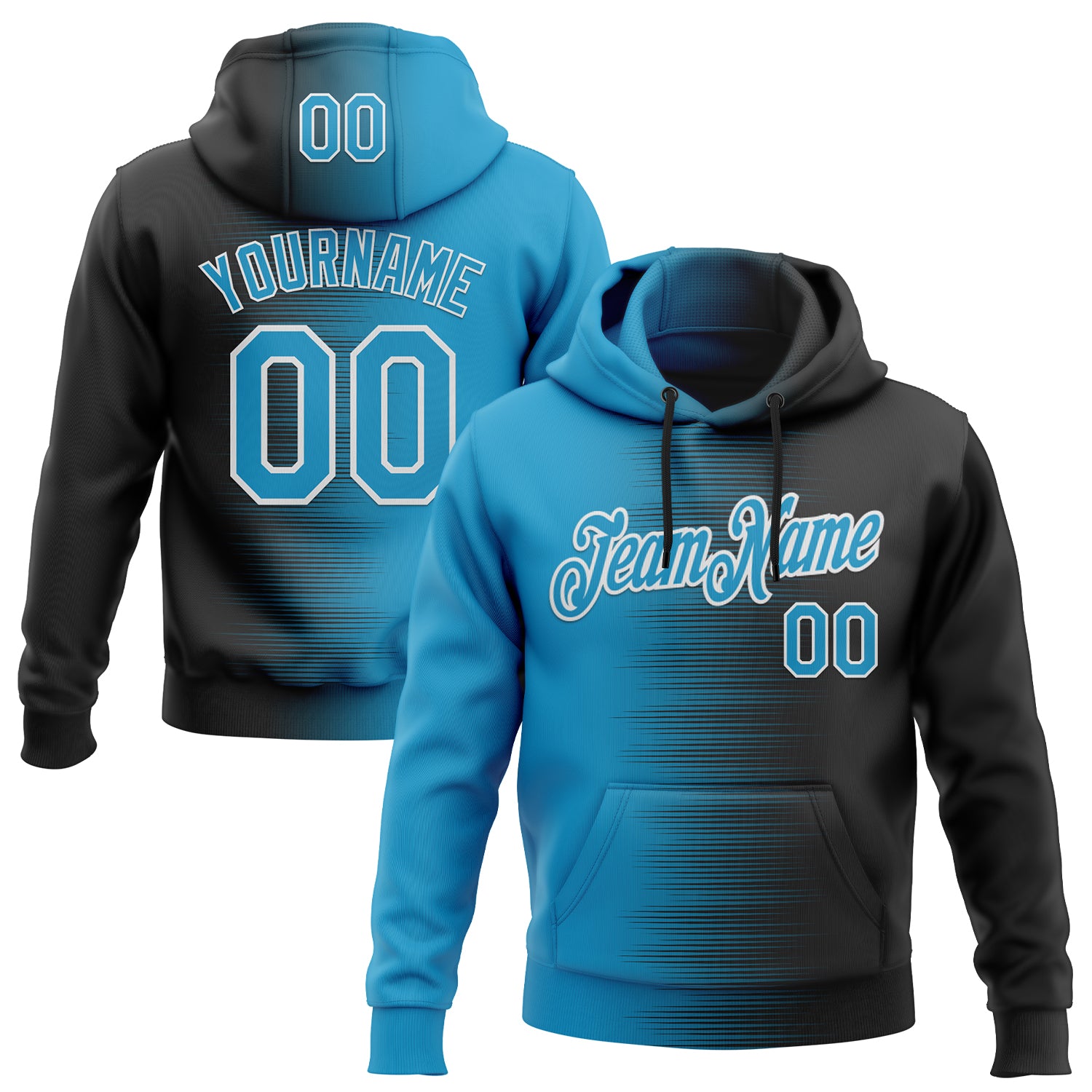 Custom Stitched Black Panther Blue-White 3D Pattern Design Gradient Line Sports Pullover Sweatshirt Hoodie