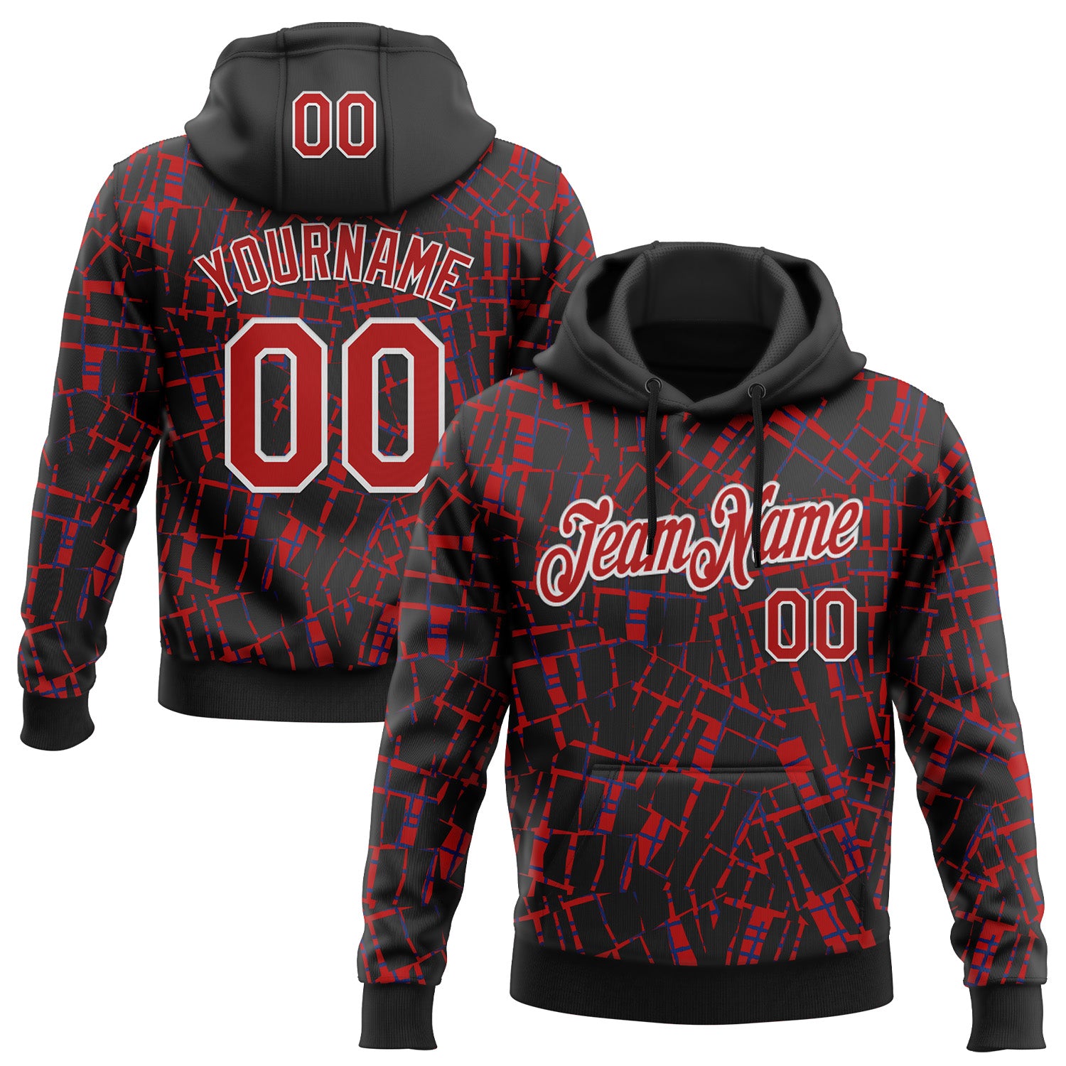 Custom Stitched Black Red-White 3D Pattern Design Line Sports Pullover Sweatshirt Hoodie