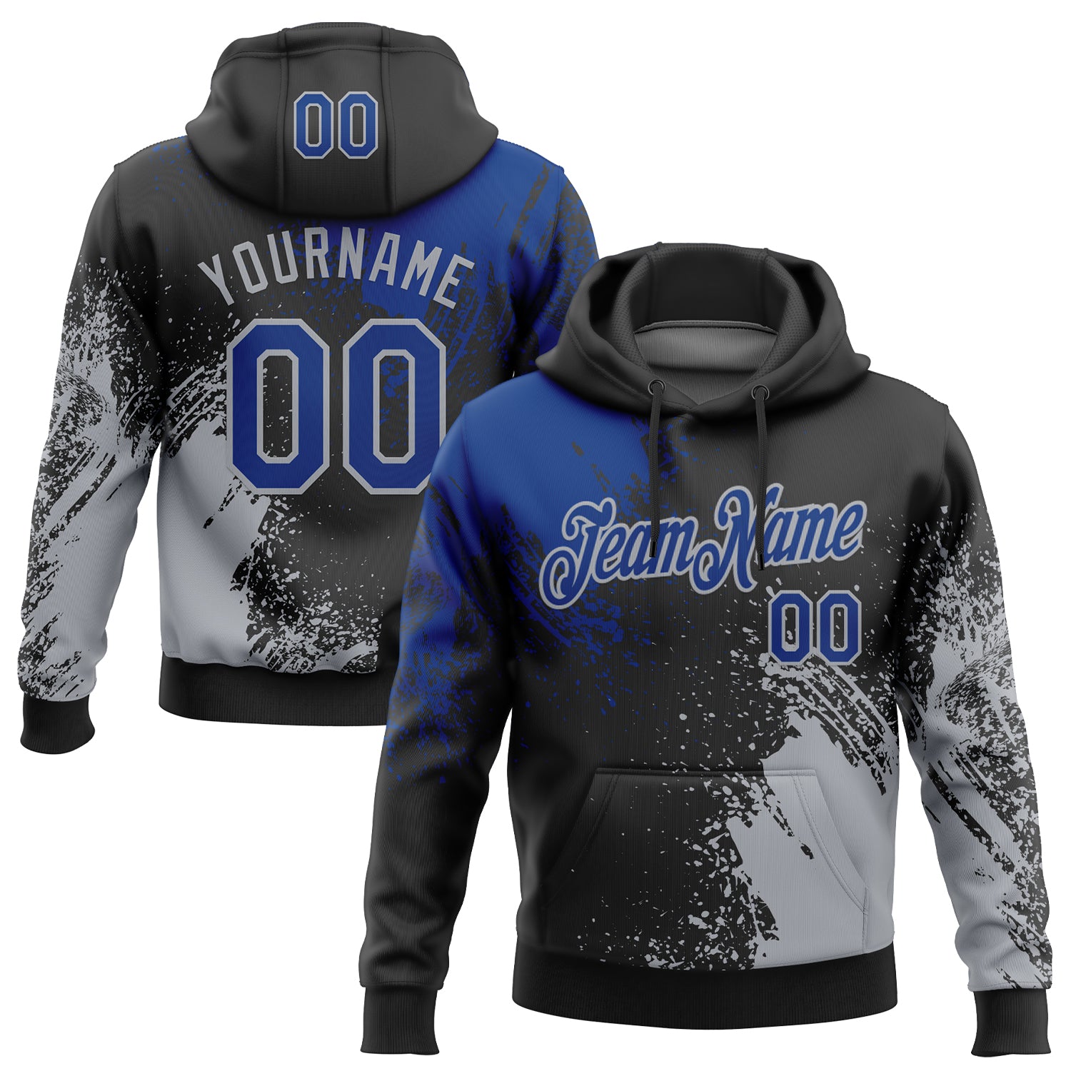 Custom Stitched Black Royal-Gray 3D Pattern Design Abstract Brush Stroke Sports Pullover Sweatshirt Hoodie