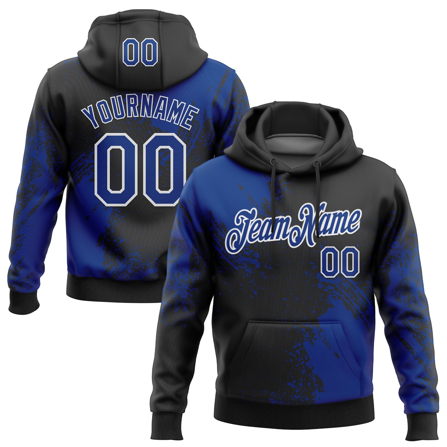 Custom Stitched Black Royal-White 3D Pattern Design Abstract Brush Stroke Sports Pullover Sweatshirt Hoodie