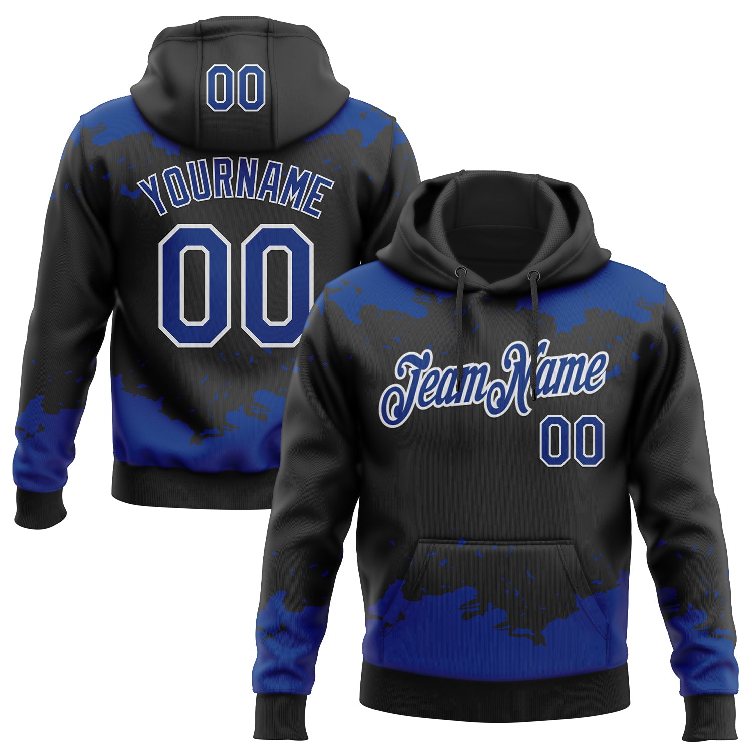 Custom Stitched Black Royal-White 3D Pattern Design Fragment Sports Pullover Sweatshirt Hoodie