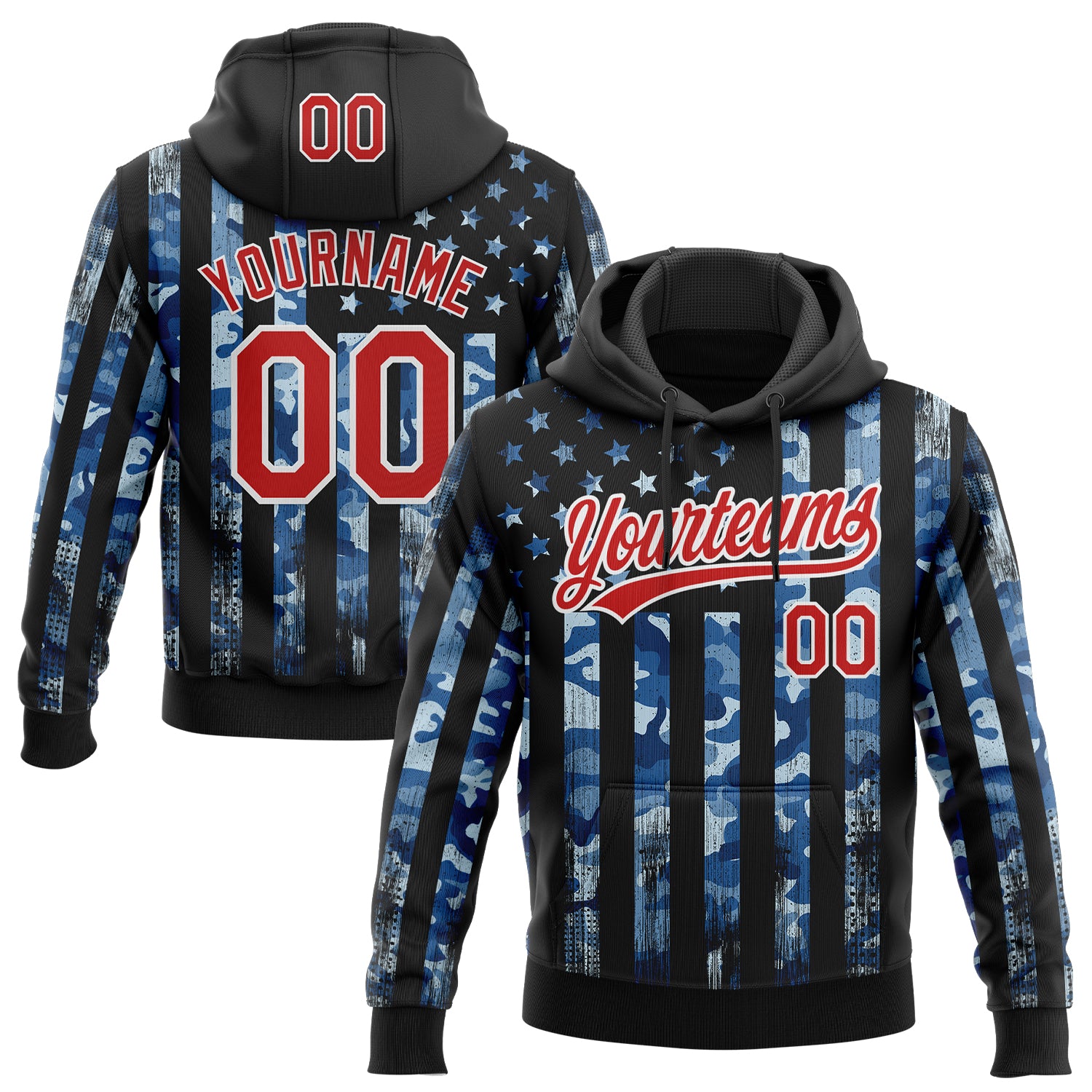 Custom Stitched Camo Red Black-White 3D Salute To Service American Flag Sports Pullover Sweatshirt Hoodie