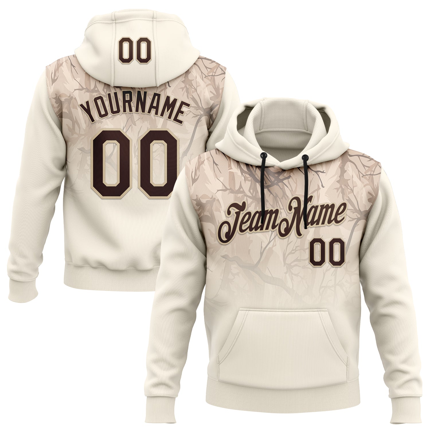 Custom Stitched Cream Brown-Cream 3D Pattern Design Tree Camo Gradient Hunting Sports Pullover Sweatshirt Hoodie