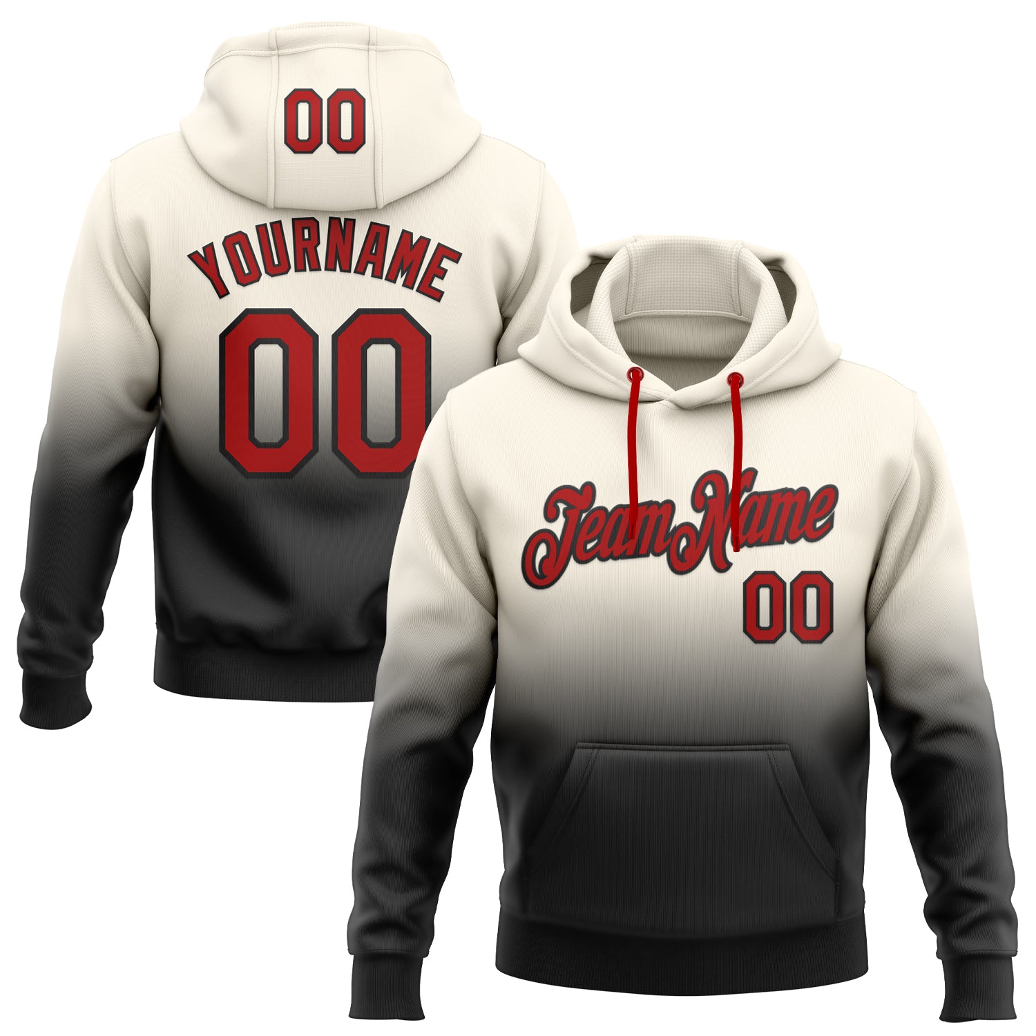 Custom Stitched Cream Red-Black Fade Fashion Sports Pullover Sweatshirt Hoodie