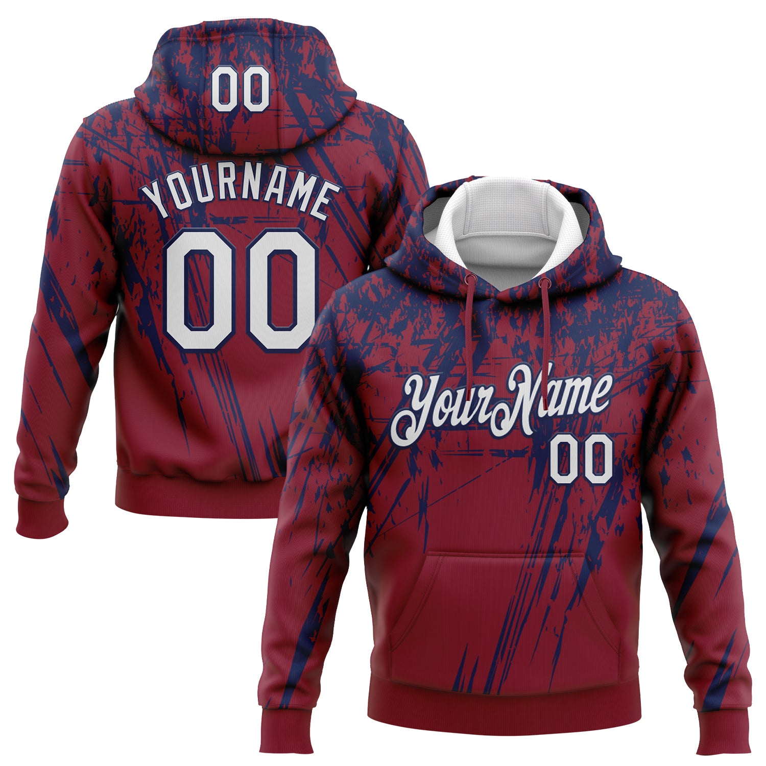Custom Stitched Crimson White-Navy 3D Pattern Design Splash Grunge Art Sports Pullover Sweatshirt Hoodie