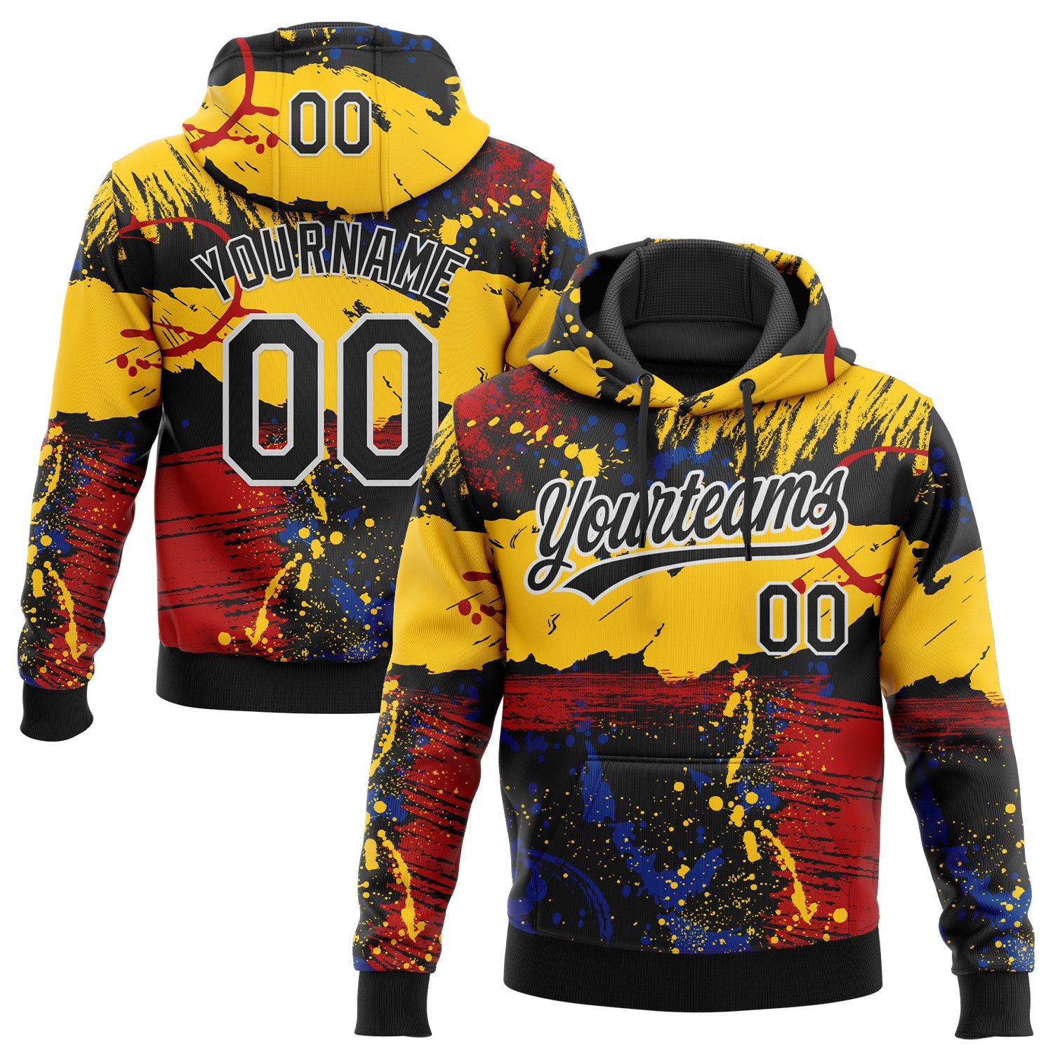 Custom Stitched Graffiti Pattern Black-White 3D Abstract Splatter Sports Pullover Sweatshirt Hoodie