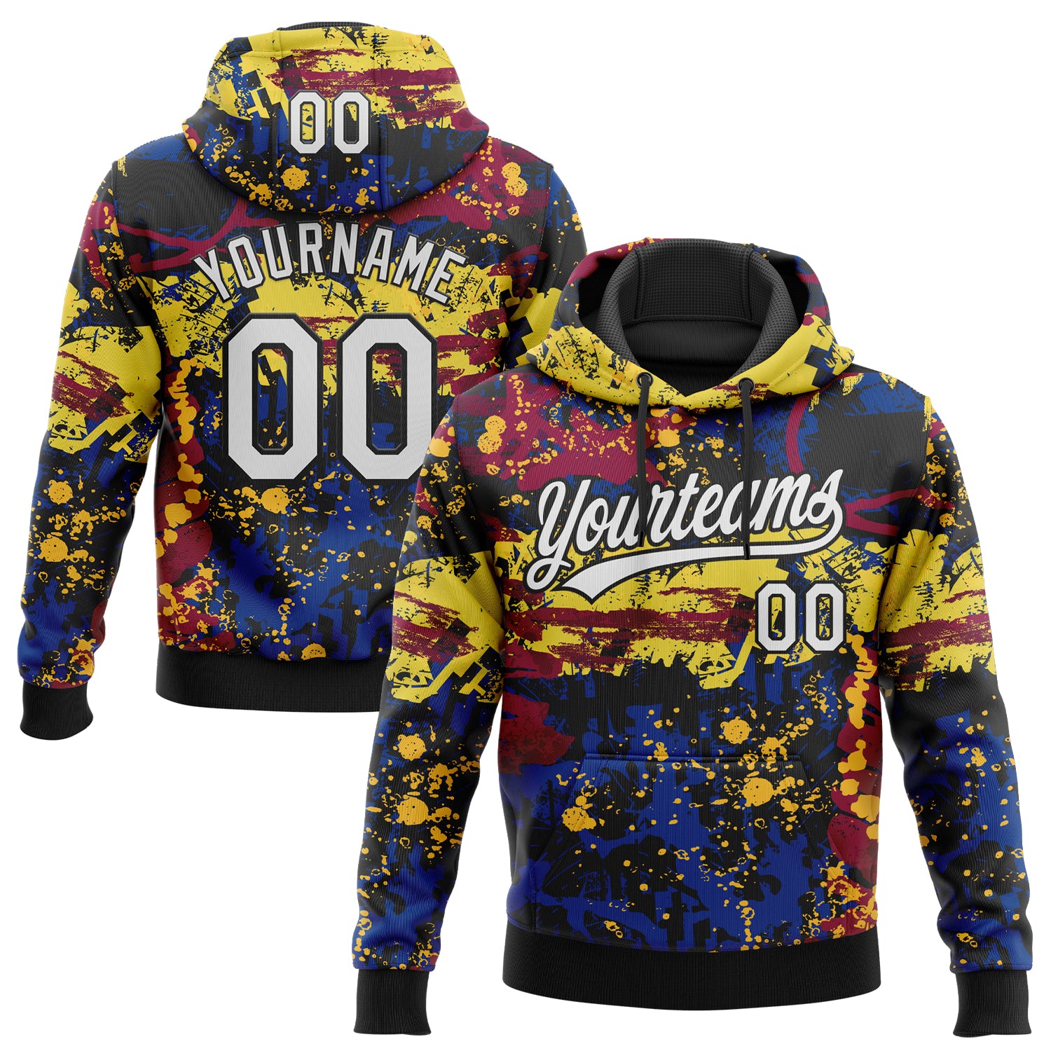 Custom Stitched Graffiti Pattern White-Black 3D Abstract Splatter Sports Pullover Sweatshirt Hoodie