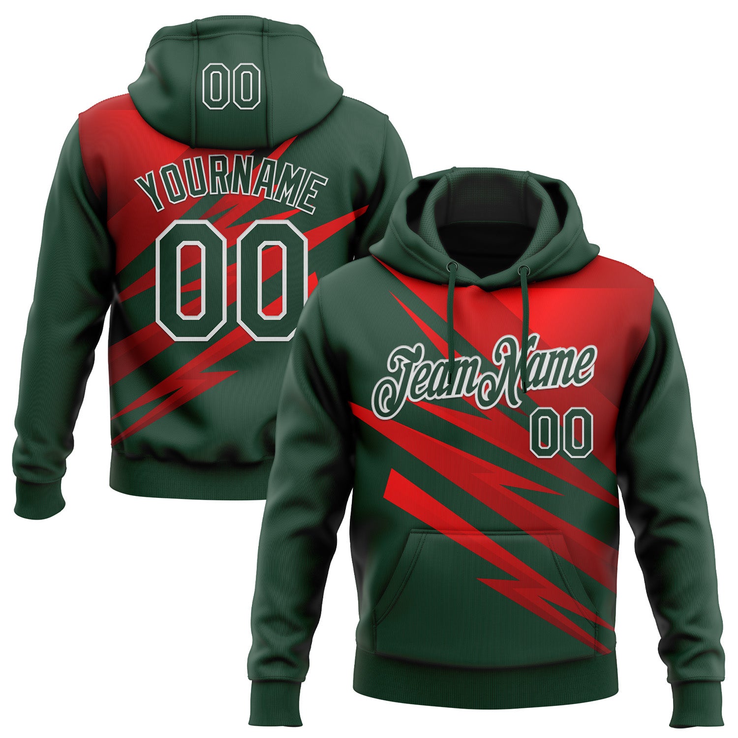 Custom Stitched Green Red-White 3D Pattern Design Line Sports Pullover Sweatshirt Hoodie