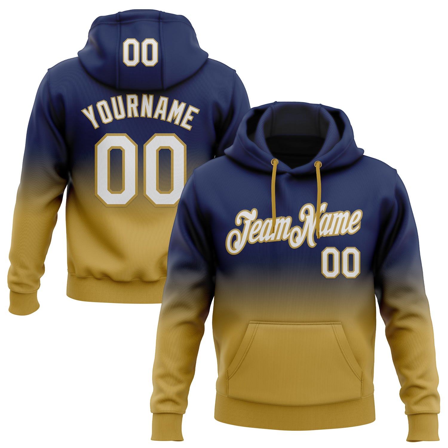 Custom Stitched Navy White-Old Gold Fade Fashion Sports Pullover Sweatshirt Hoodie