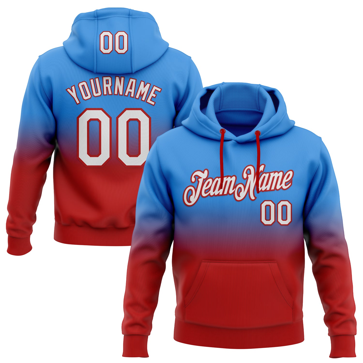 Custom Stitched Powder Blue White-Red Fade Fashion Sports Pullover Sweatshirt Hoodie