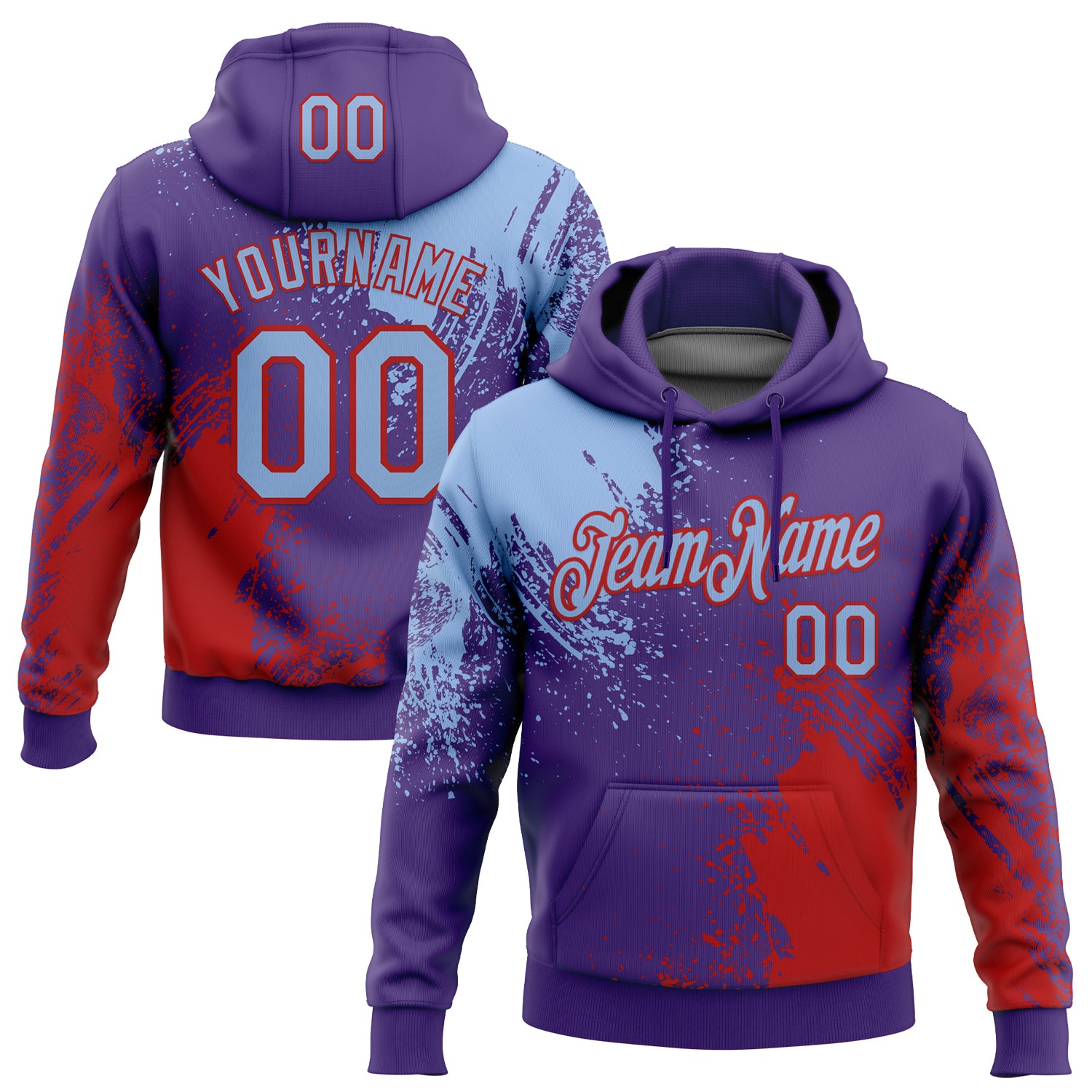 Custom Stitched Purple Light Blue-Red 3D Pattern Design Abstract Brush Stroke Sports Pullover Sweatshirt Hoodie