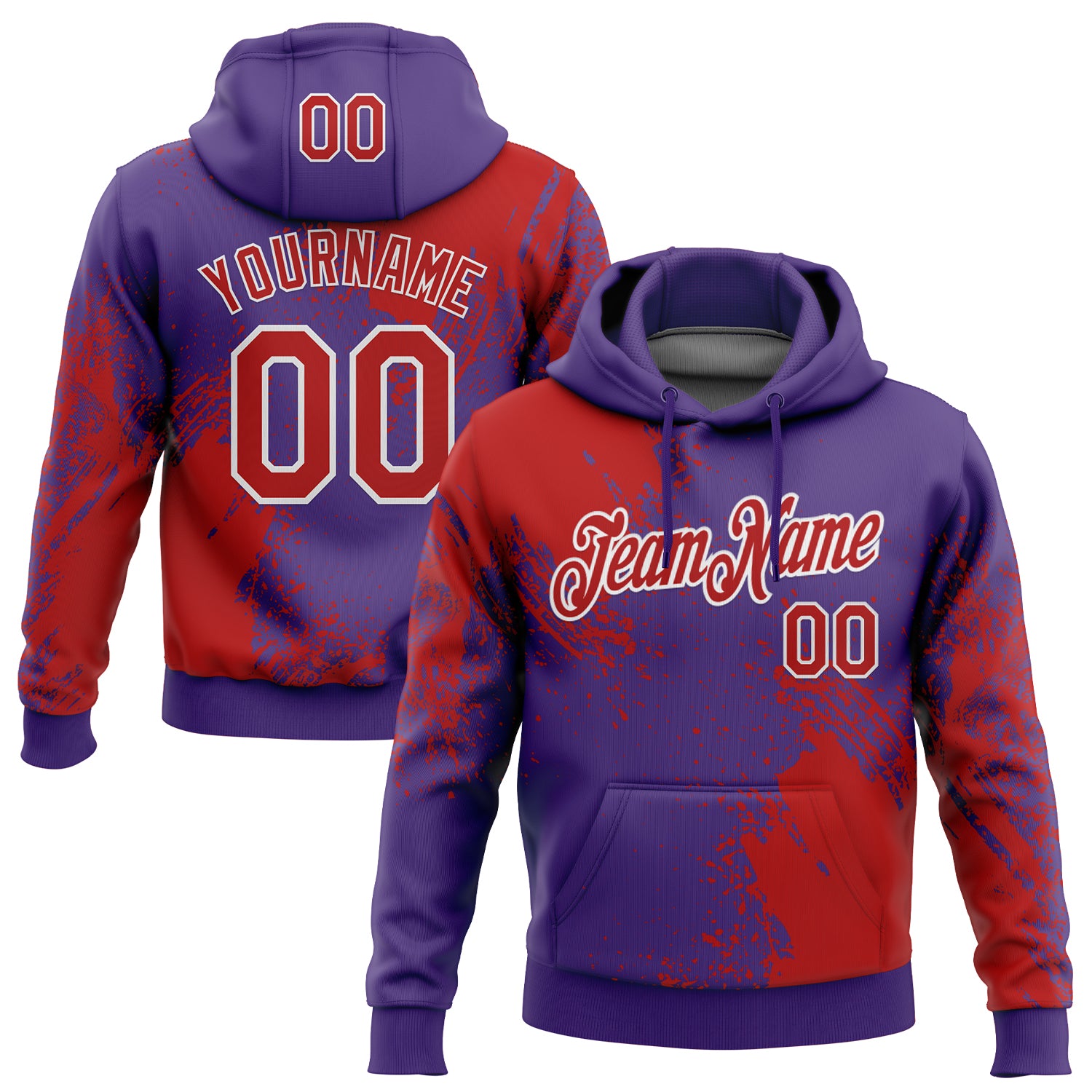 Custom Stitched Purple Red-White 3D Pattern Design Abstract Brush Stroke Sports Pullover Sweatshirt Hoodie