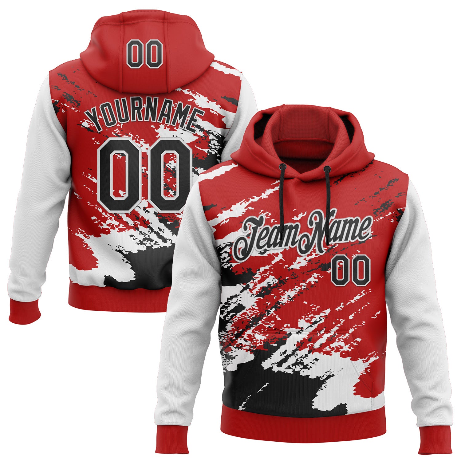Custom Stitched Red Black-White 3D Pattern Design Abstract Fragment Art Splash Sports Pullover Sweatshirt Hoodie