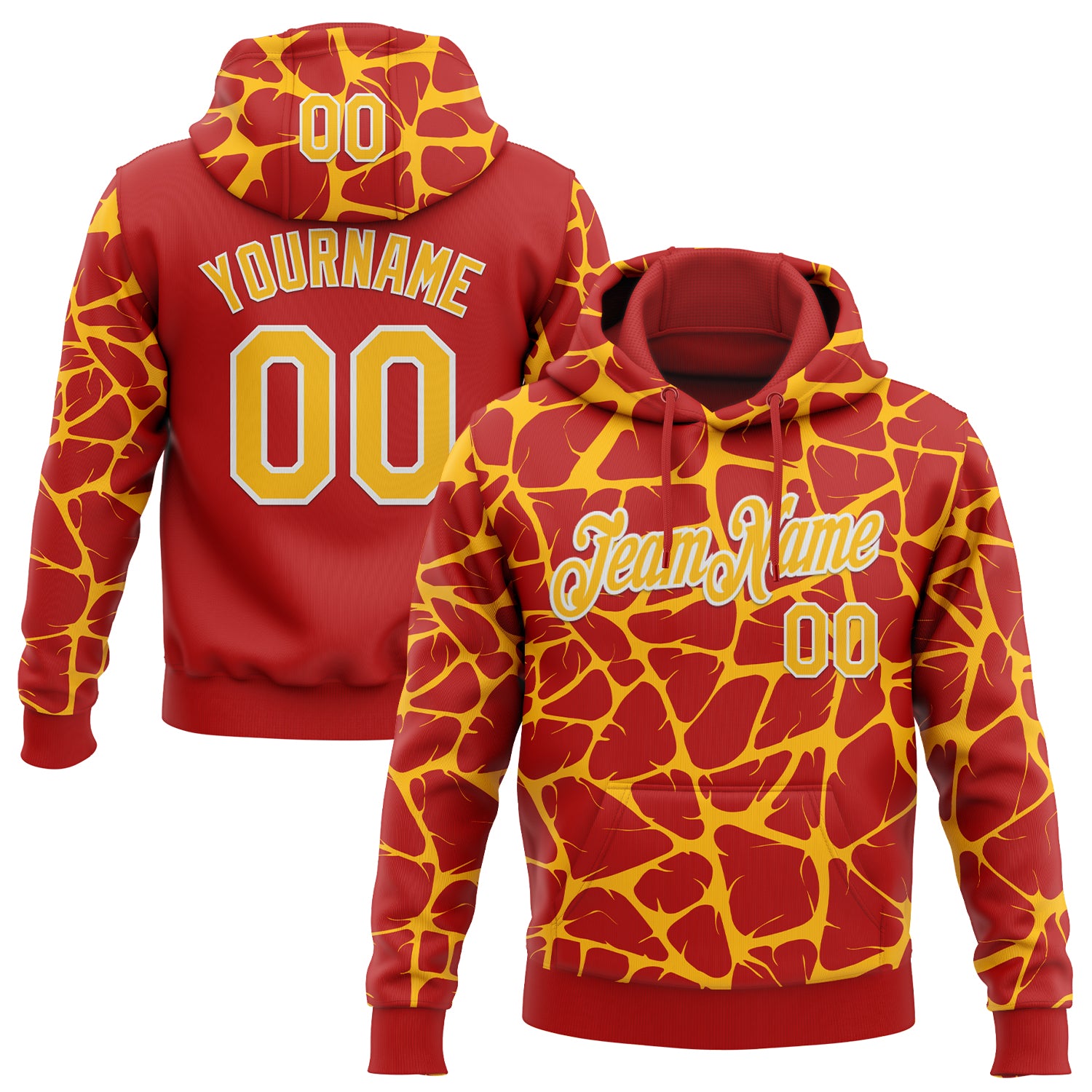 Custom Stitched Red Gold-White 3D Pattern Design Abstract Network Sports Pullover Sweatshirt Hoodie