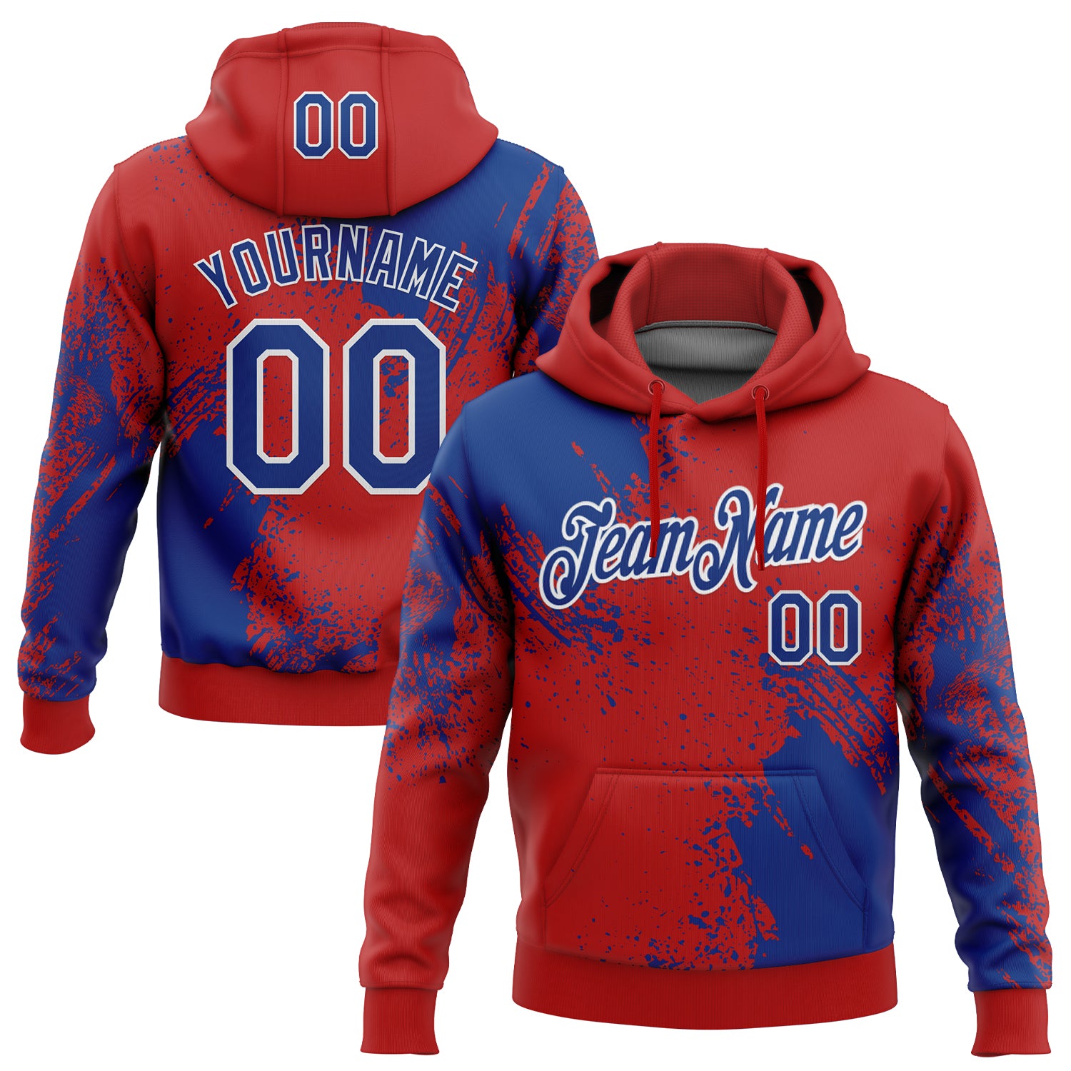 Custom Stitched Red Royal-White 3D Pattern Design Abstract Brush Stroke Sports Pullover Sweatshirt Hoodie