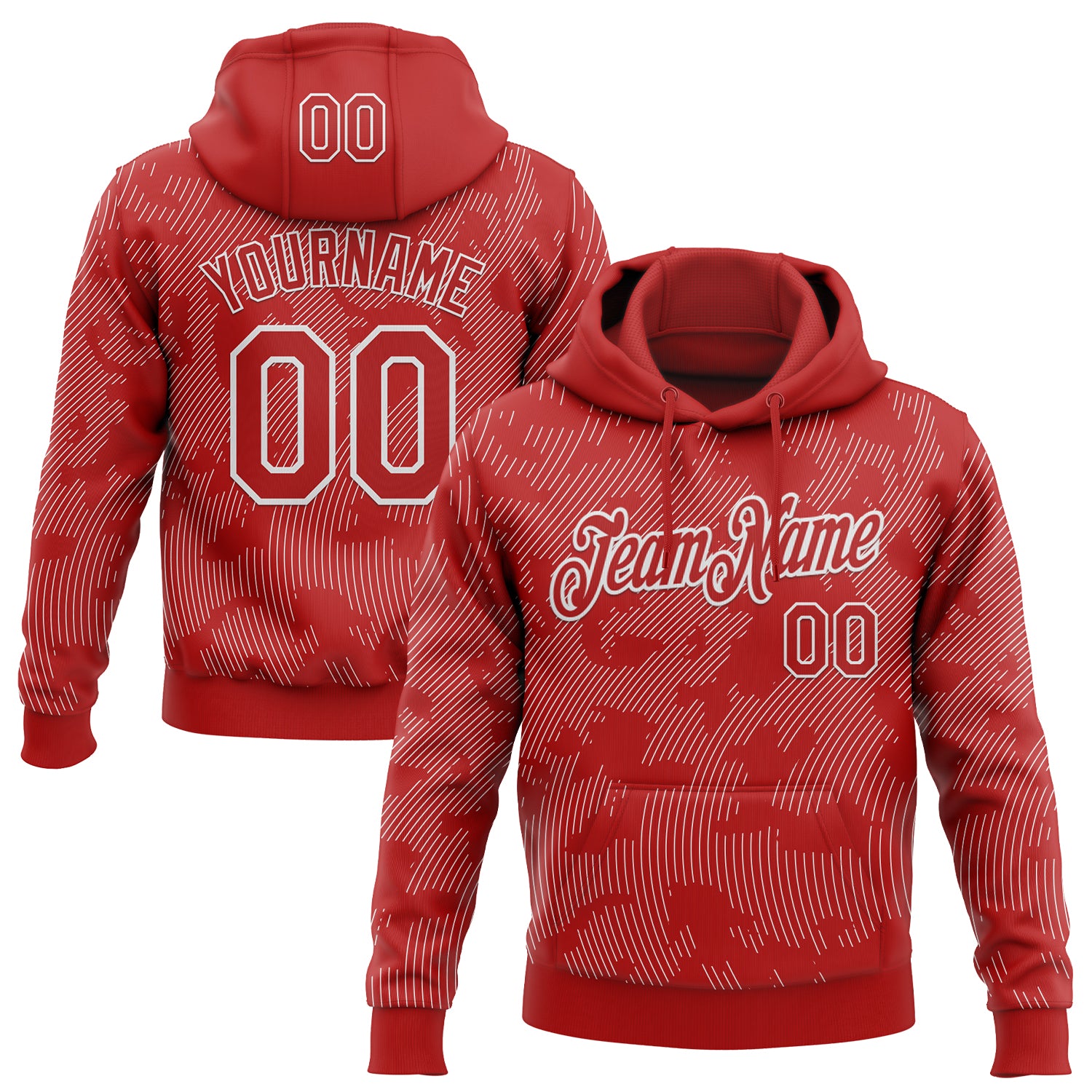 Custom Stitched Red White 3D Pattern Design Curve Lines Sports Pullover Sweatshirt Hoodie
