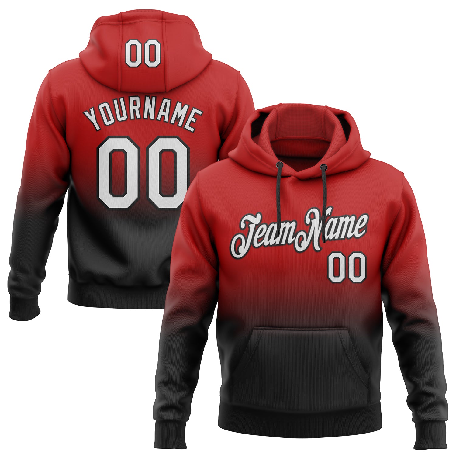 Custom Stitched Red White-Black Fade Fashion Sports Pullover Sweatshirt Hoodie