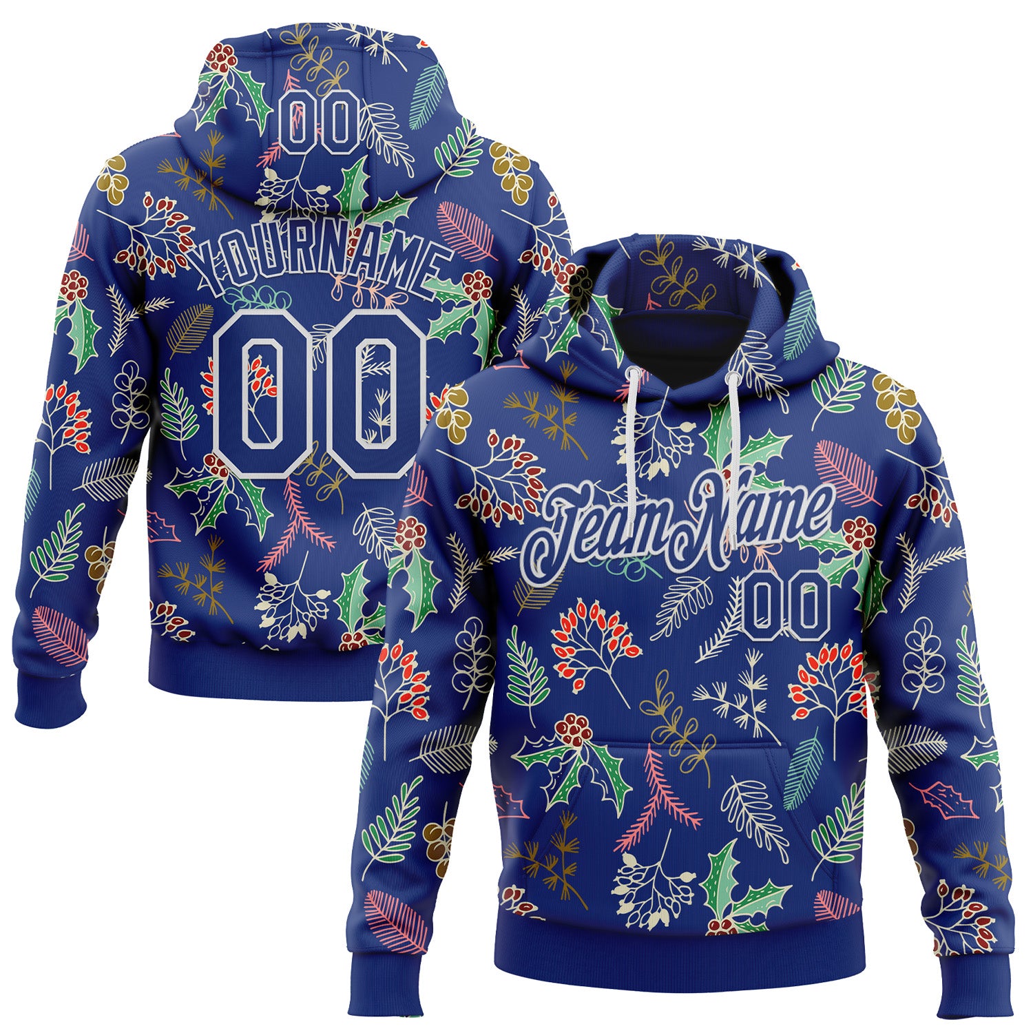 Custom Stitched Royal Royal-White 3D Christmas Sports Pullover Sweatshirt Hoodie