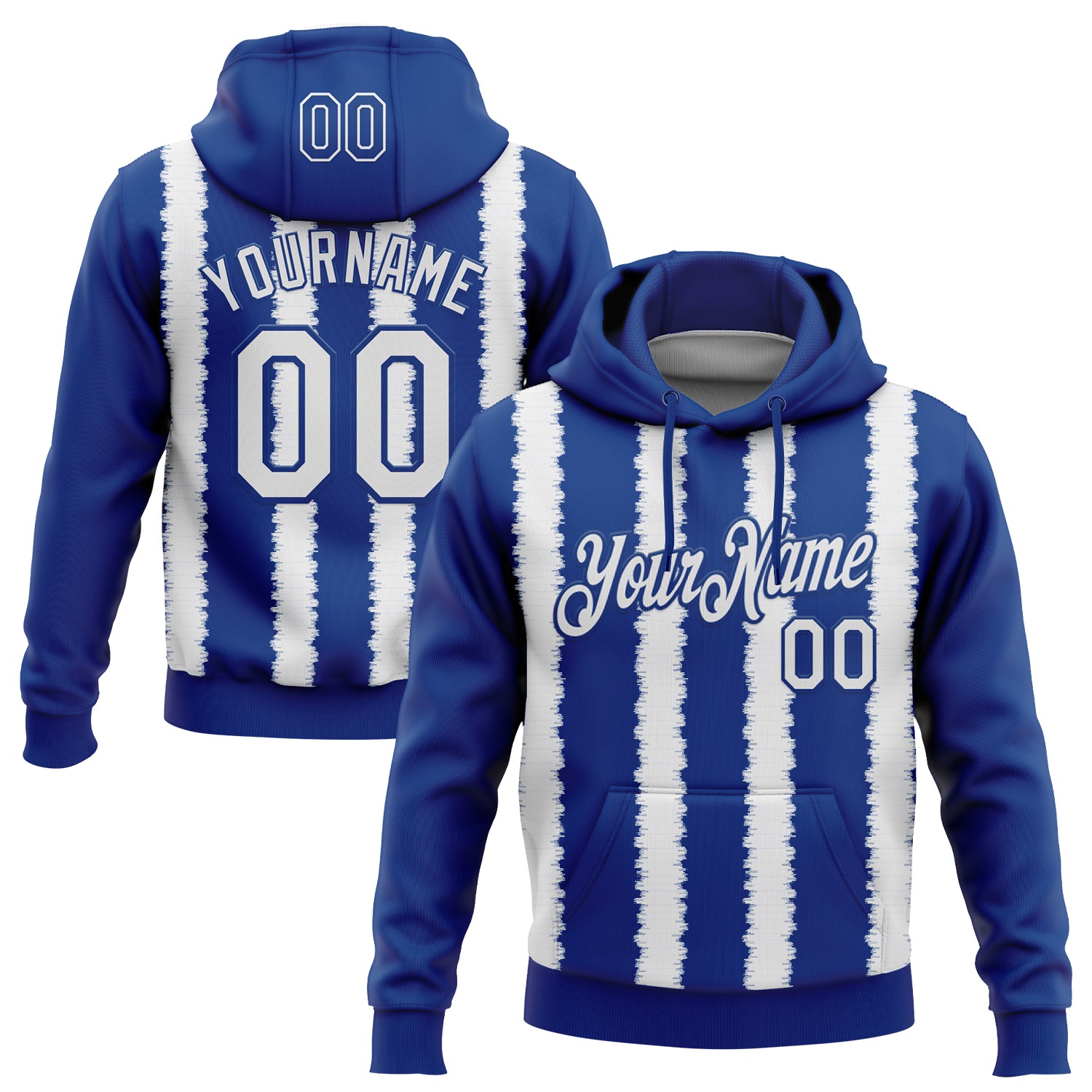 Custom Stitched Royal White 3D Pattern Design Line Sports Pullover Sweatshirt Hoodie
