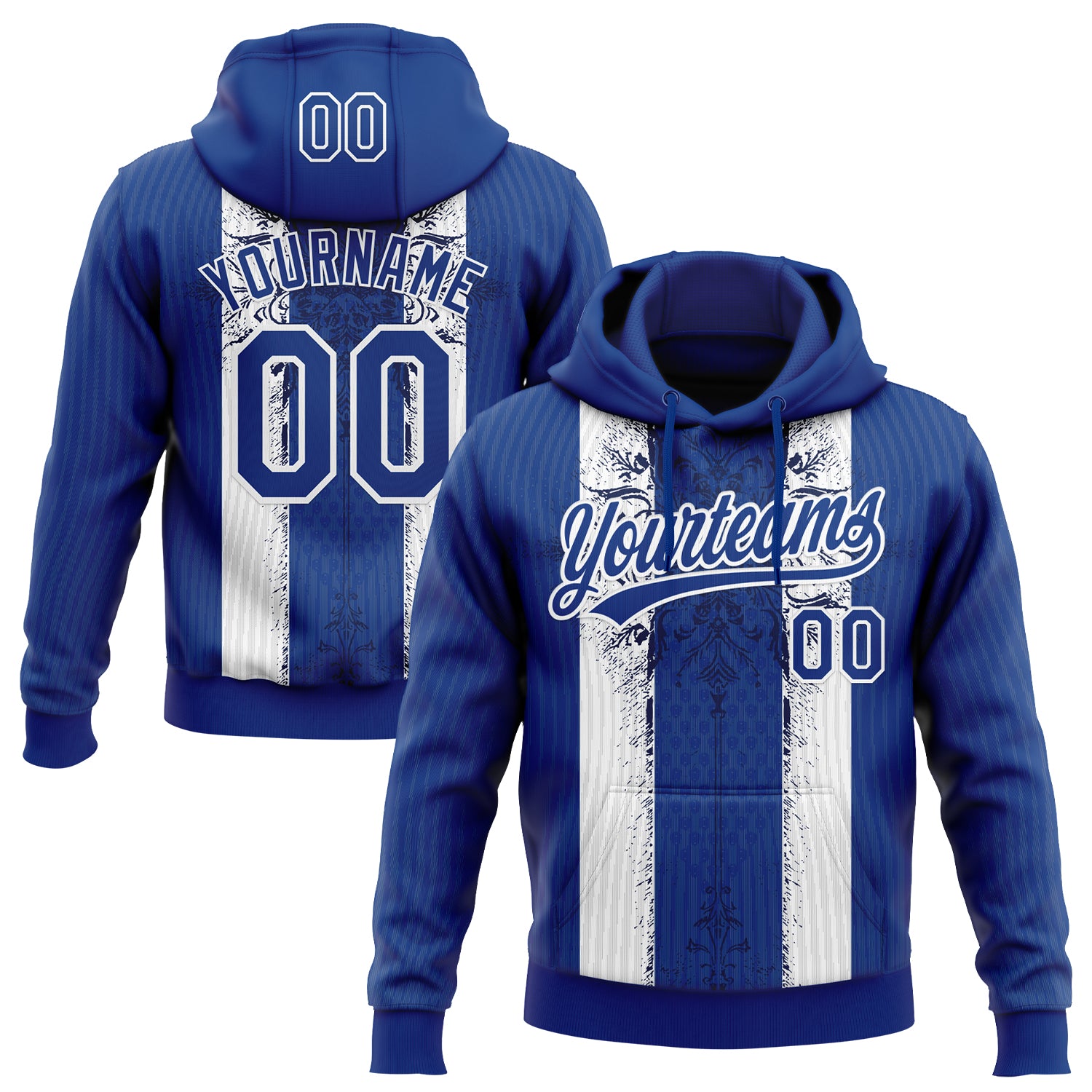 Custom Stitched Royal White 3D Pattern Design Retro Medieval Pullover Sweatshirt Hoodie