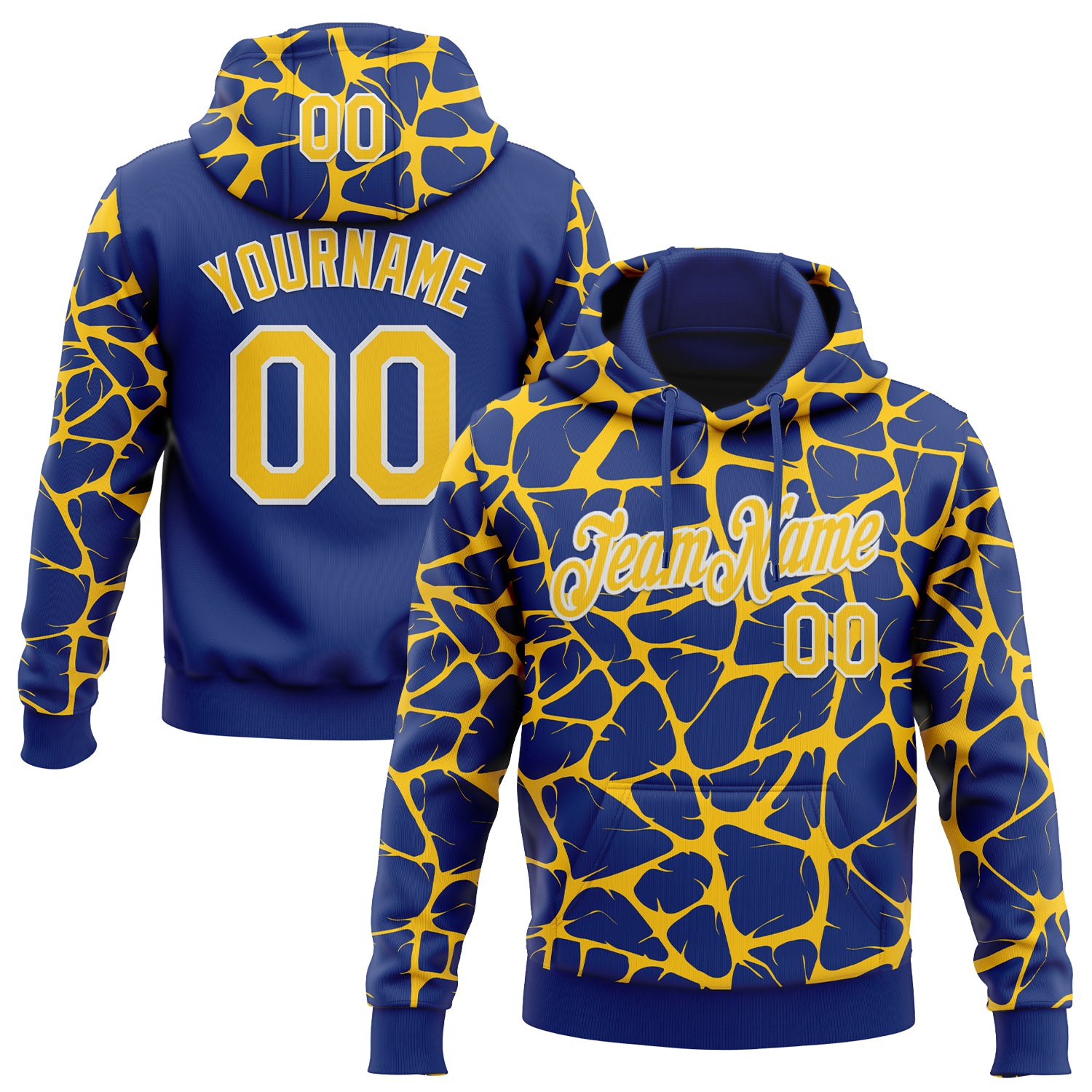 Custom Stitched Royal Yellow-White 3D Pattern Design Abstract Network Sports Pullover Sweatshirt Hoodie