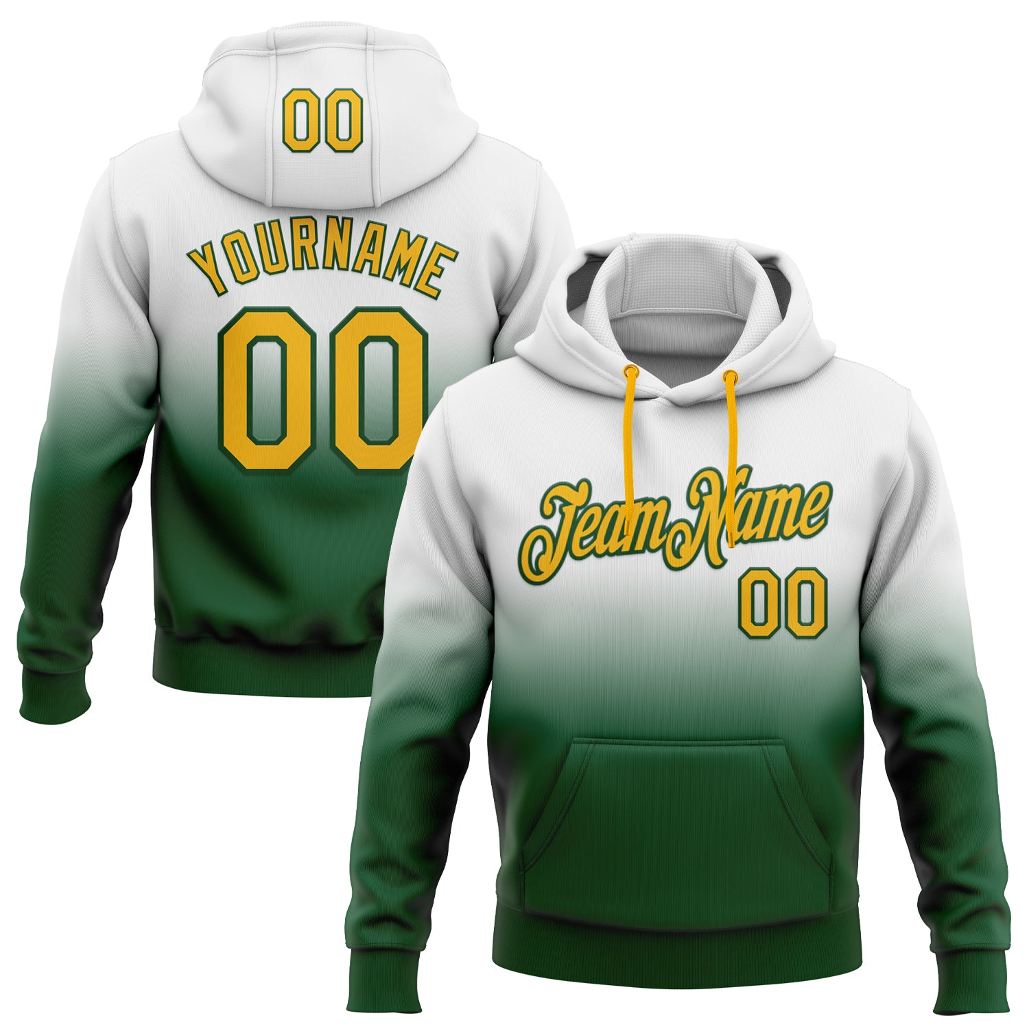 Custom Stitched White Gold-Green Fade Fashion Sports Pullover Sweatshirt Hoodie