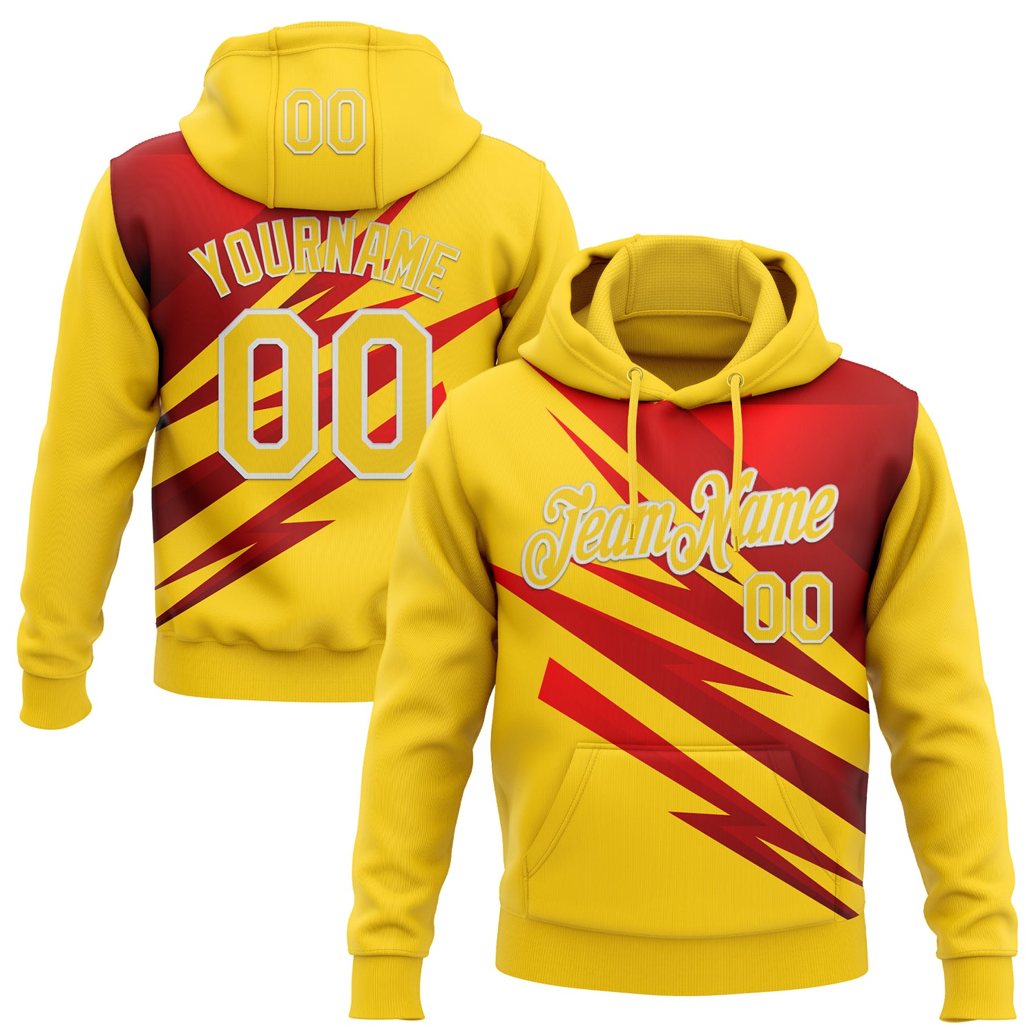 Custom Stitched Yellow Red-White 3D Pattern Design Line Sports Pullover Sweatshirt Hoodie