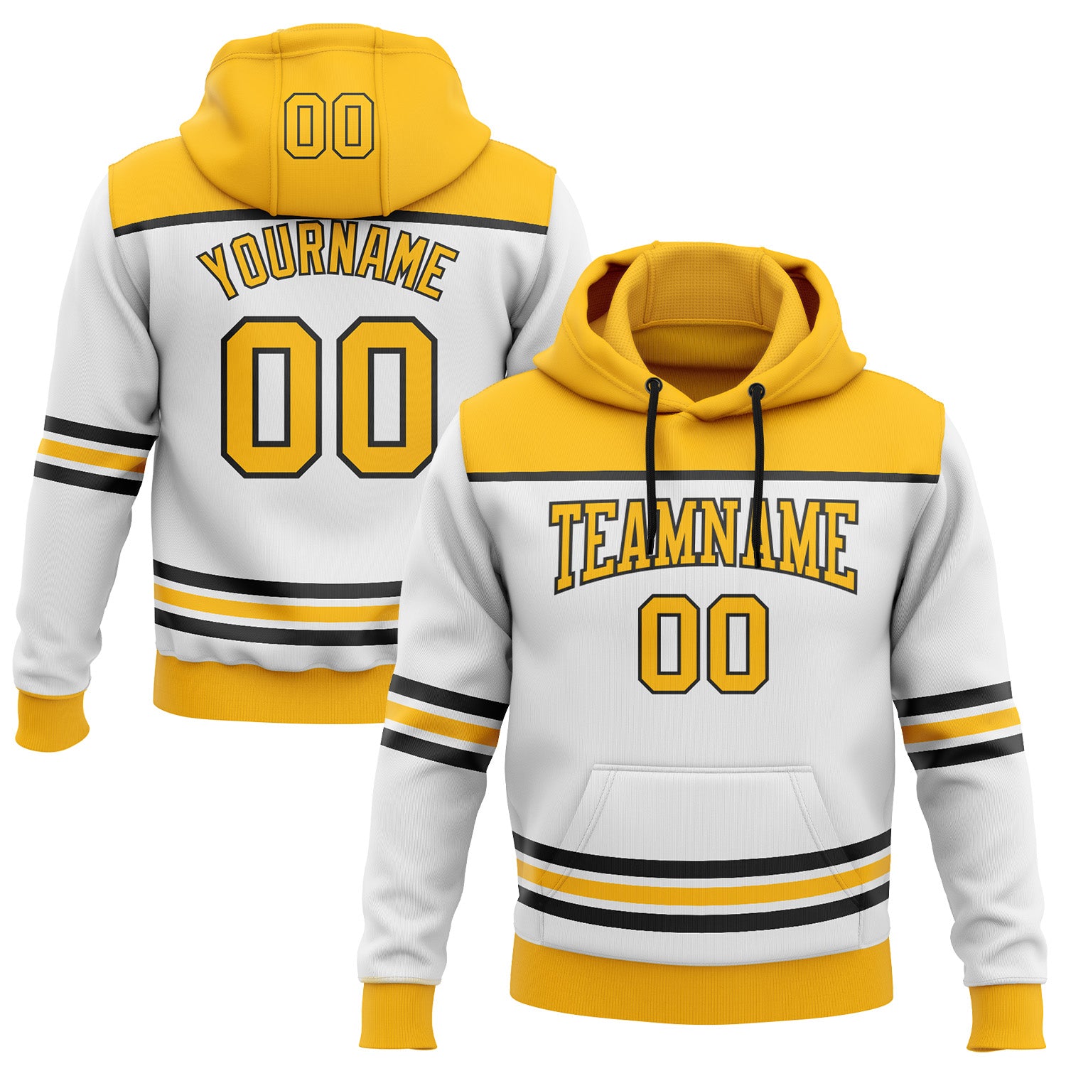 Custom White Gold-Black 3D Pattern Design Game Day Boston Inspired Sports Pullover Sweatshirt Hoodie