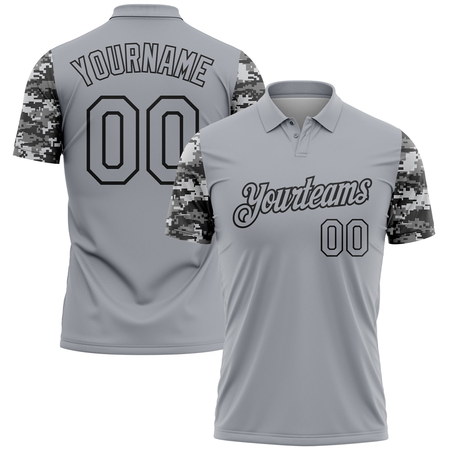 Custom Gray-Black Camo Two Tone Performance Polo Shirt