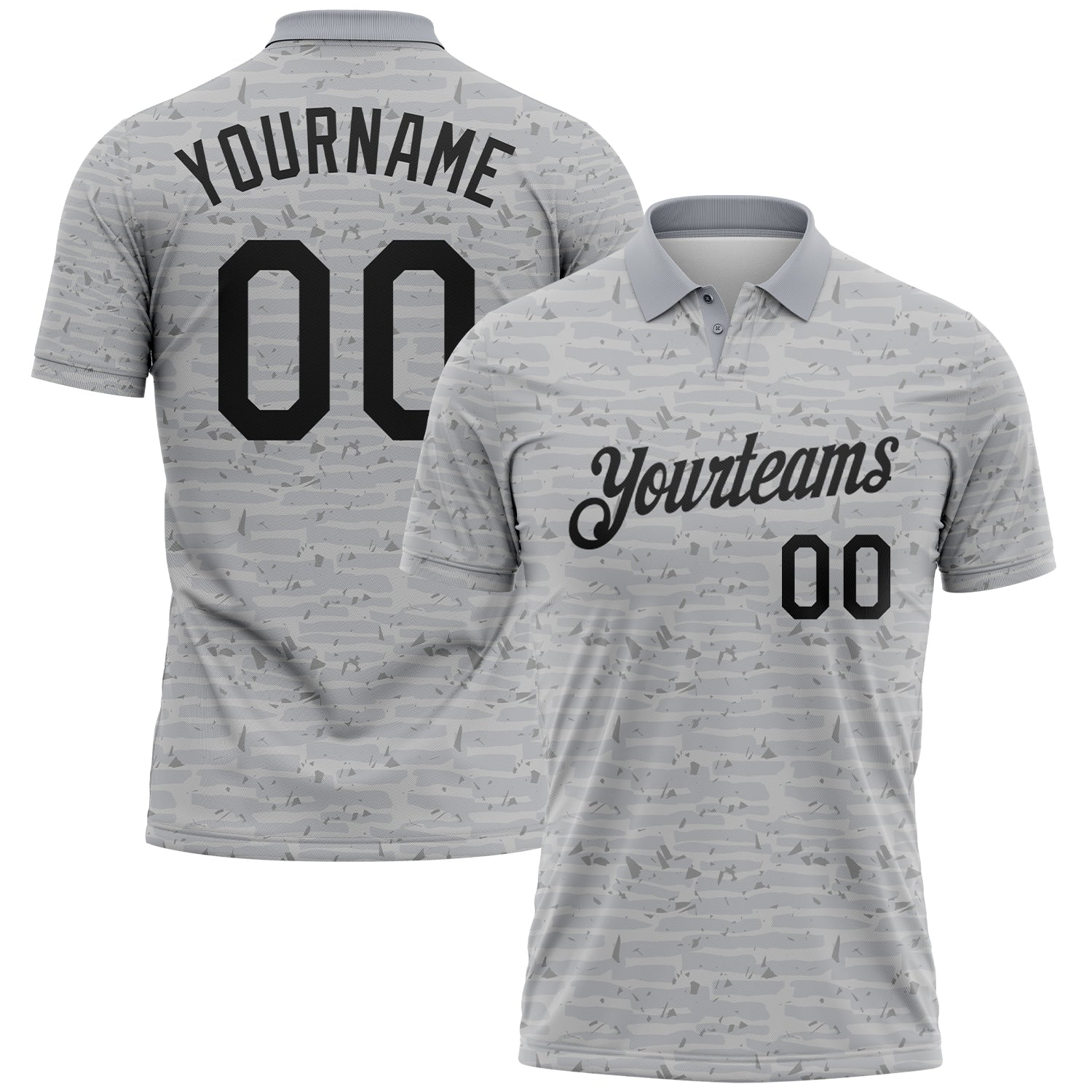 Custom Gray-Black Distressed Fragment Brush Stroke Performance Polo Shirt