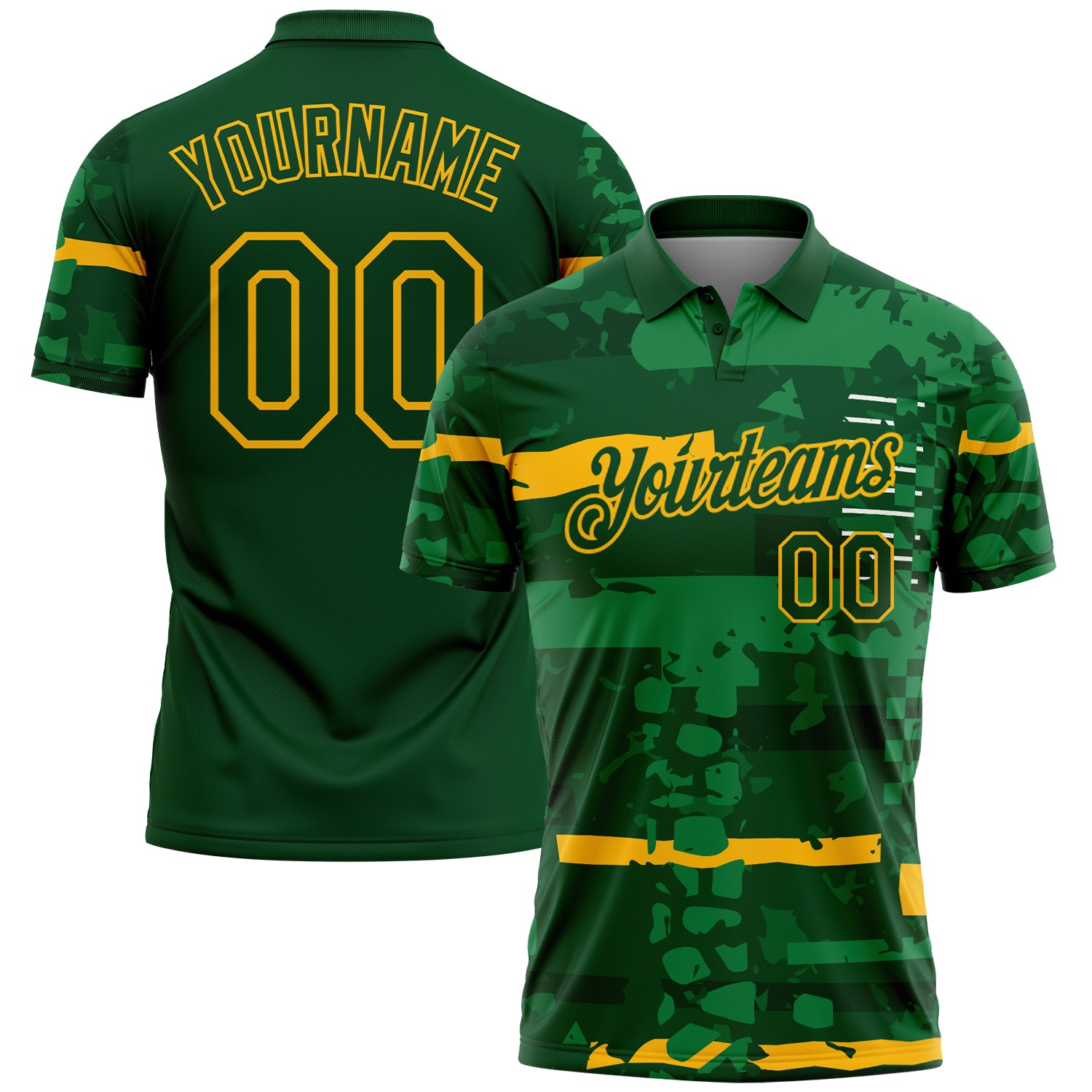 Custom Green-Gold Abstract Geometric Grunge Fragment Performance Polo Shirt