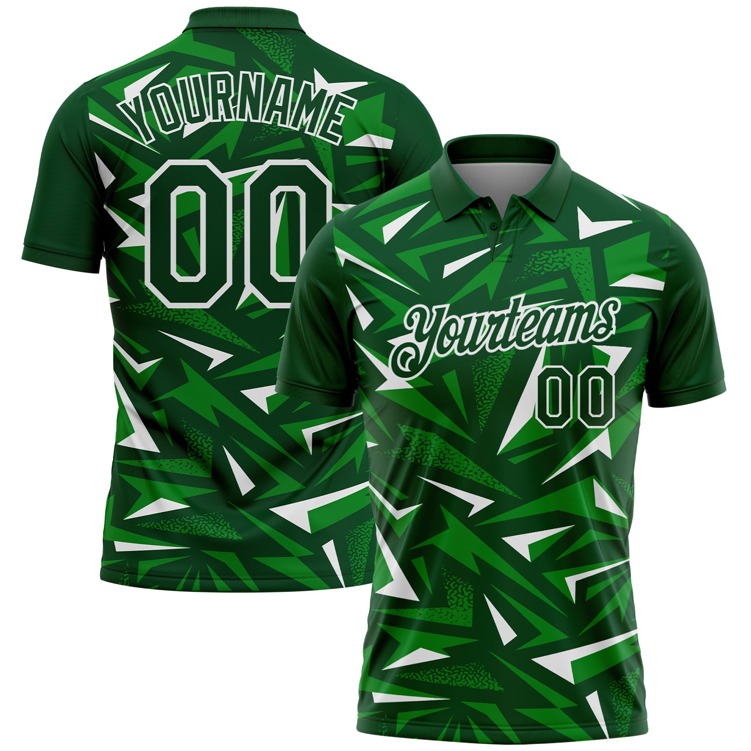 Custom Green Grass Green-White Cyber Mecha E-sport Geometric Shards Spike Performance Polo Shirt