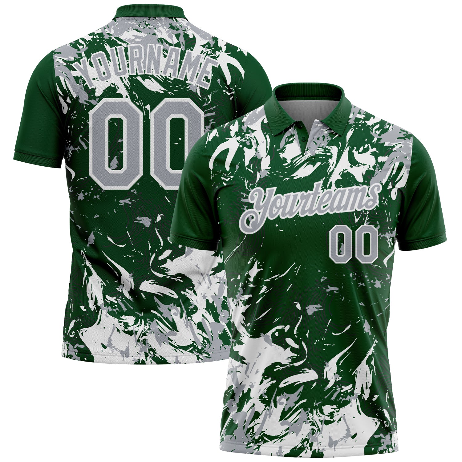 Custom Green Gray-White Dynamic Splatter Brush Stroke Performance Polo Shirt