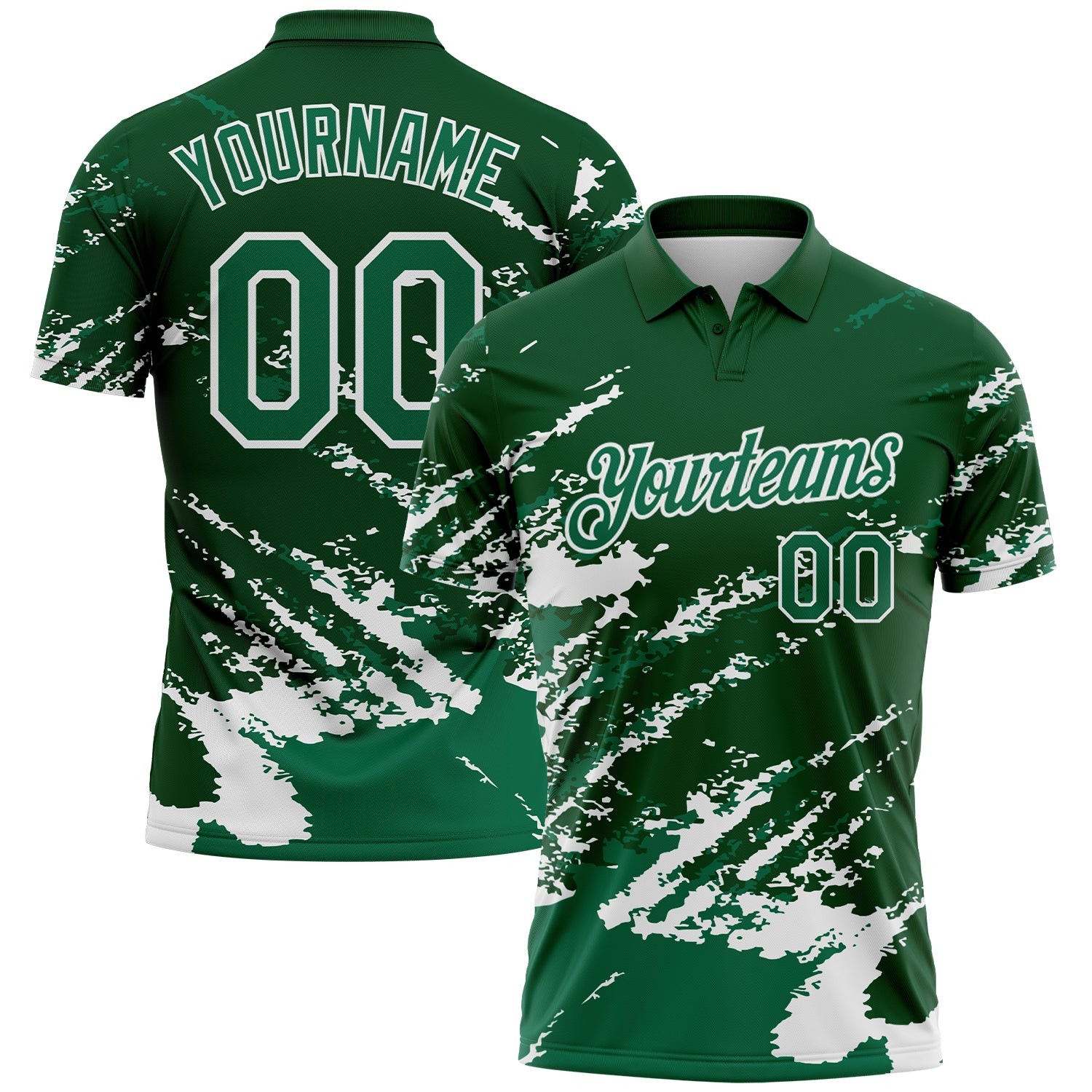 Custom Green Kelly Green-White Brush Stroke Shatter Splatter Performance Polo Shirt
