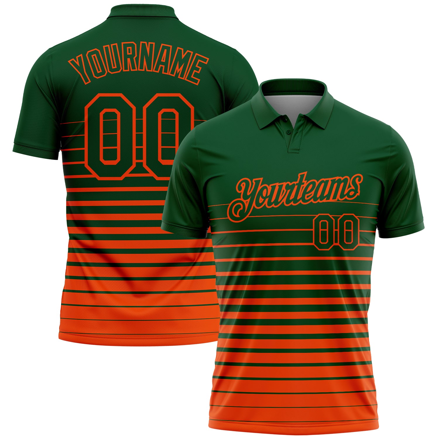 Custom Green-Orange Horizontal Gradient Stripe Performance Polo Shirt
