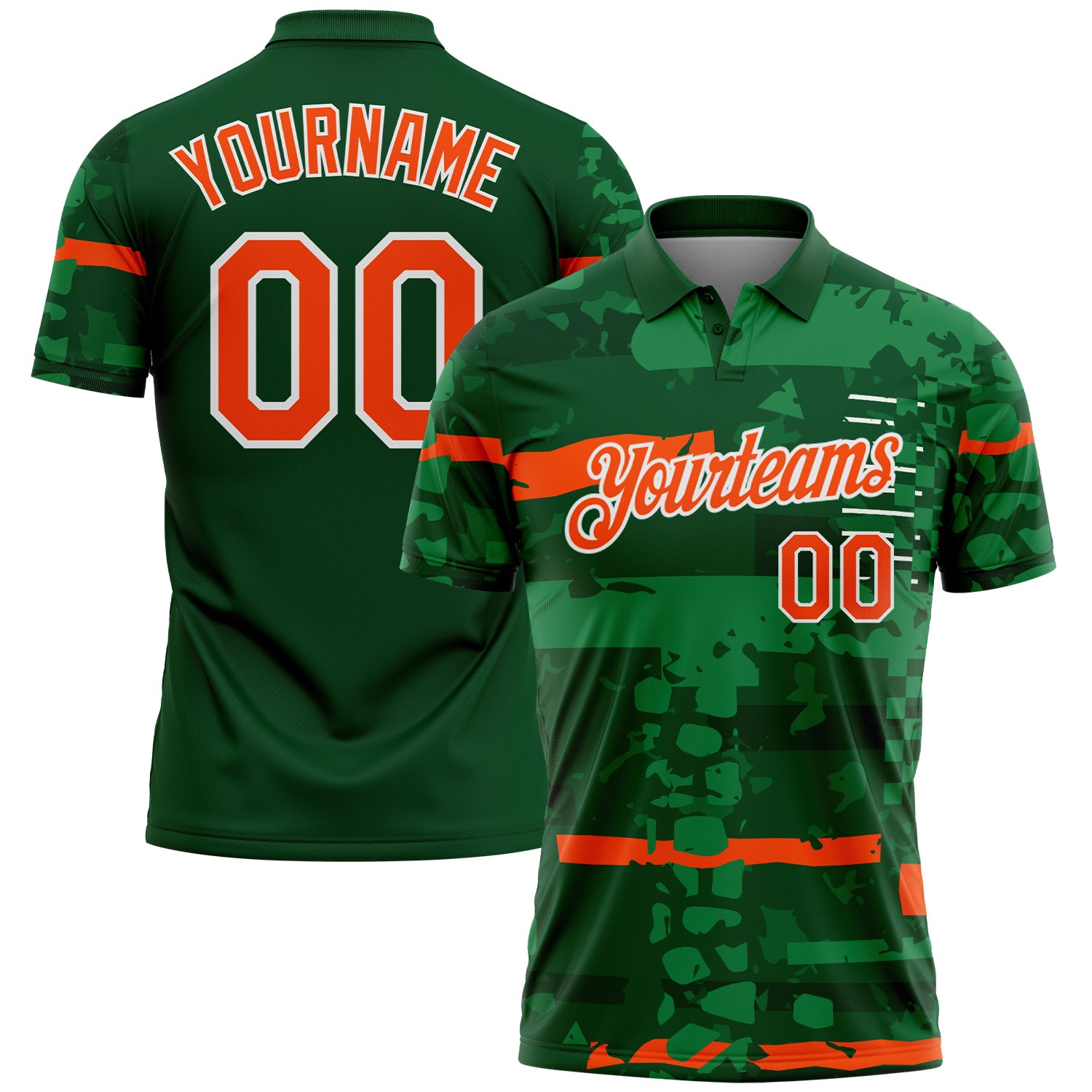 Custom Green Orange-White Abstract Geometric Grunge Fragment Performance Polo Shirt