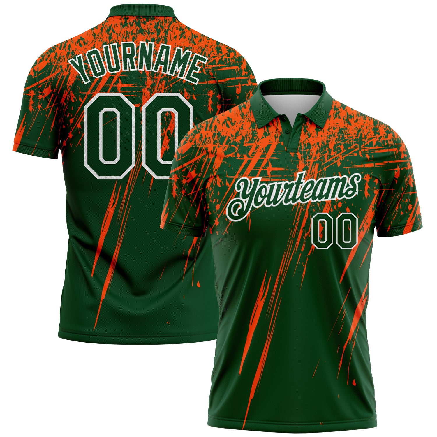 Custom Green Orange-White Distressed Scratch Brush Stroke Performance Polo Shirt