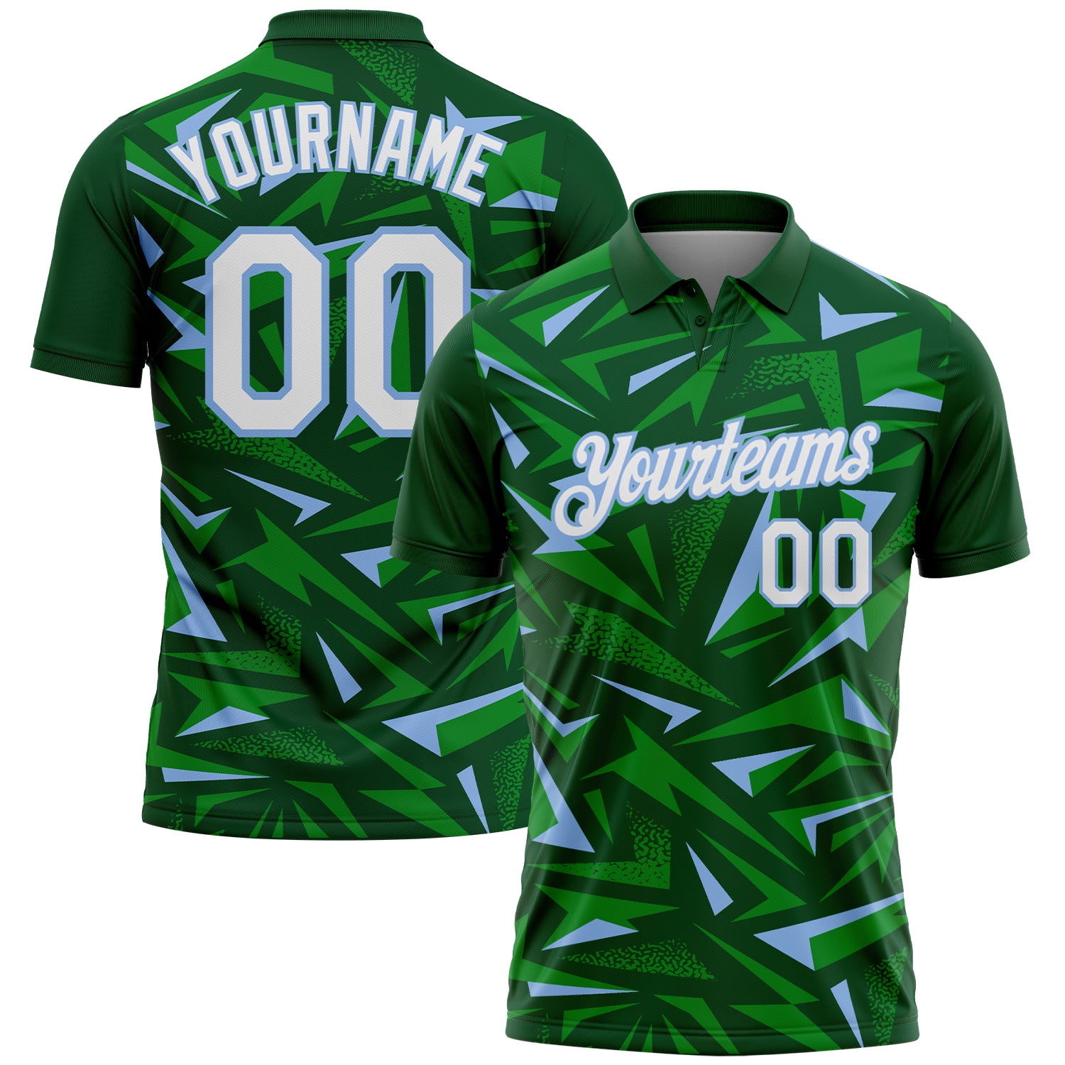 Custom Green White Grass Green-Light Blue Cyber Mecha E-sport Geometric Shards Spike Performance Polo Shirt