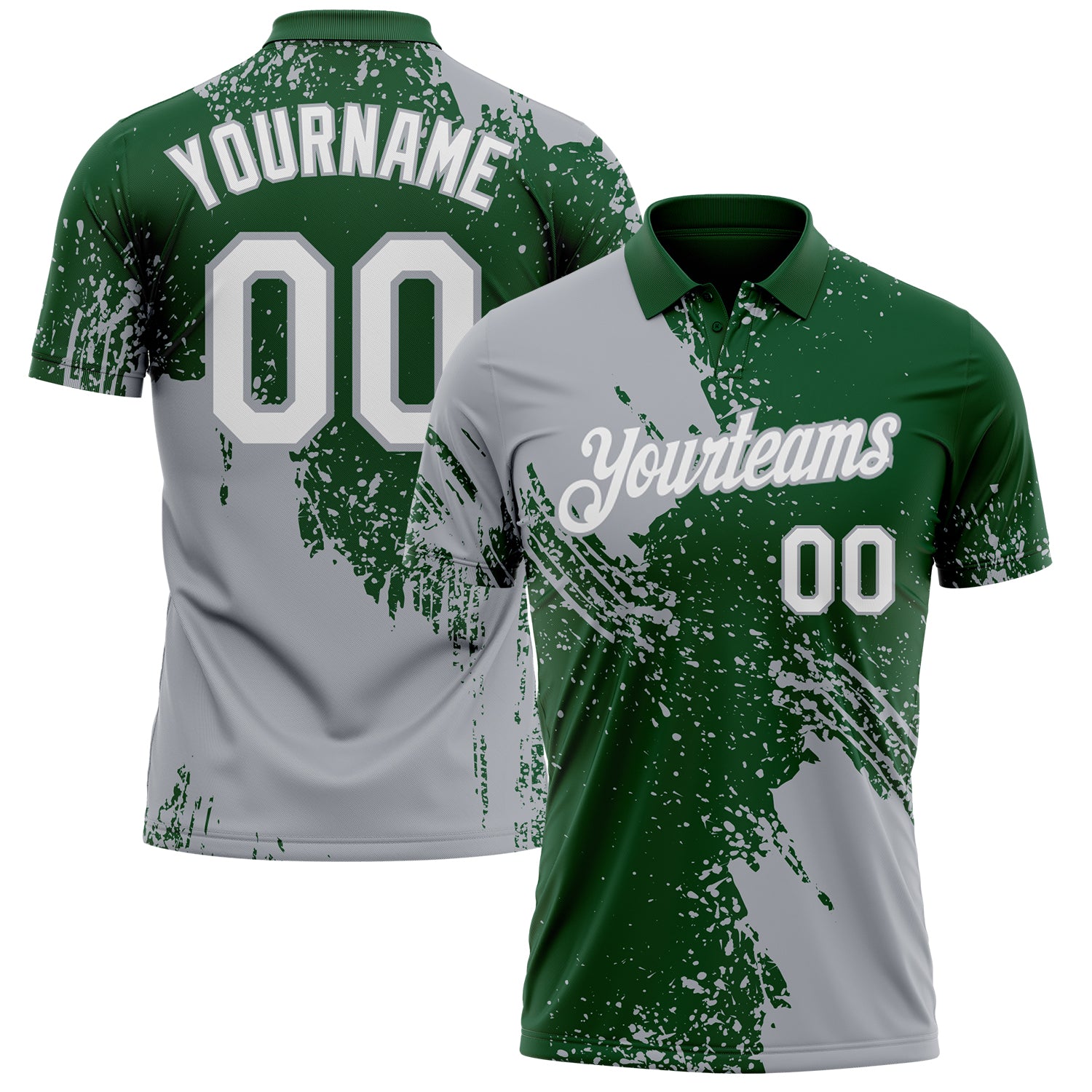 Custom Green White-Gray Distressed Scratch Brush Stroke Performance Polo Shirt