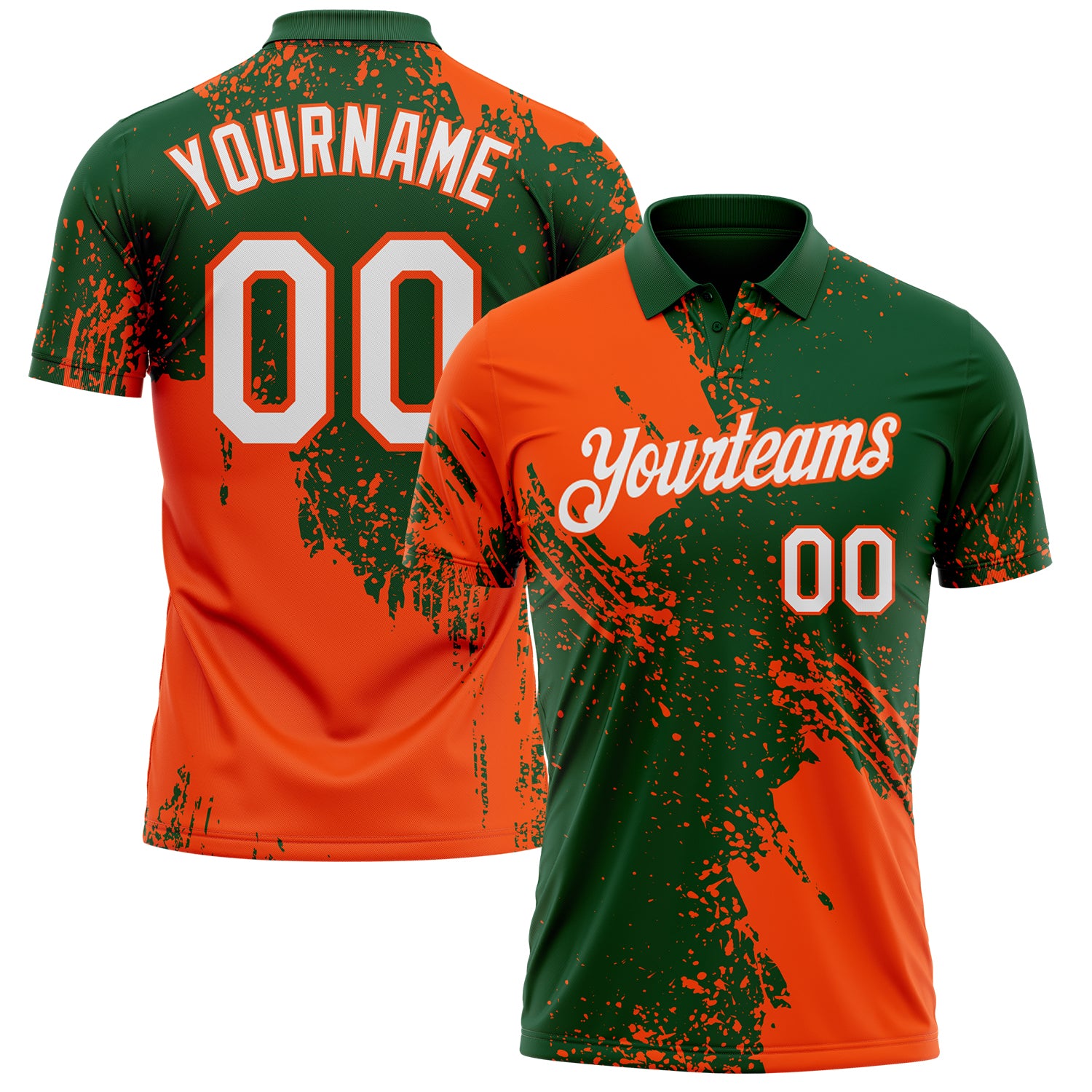 Custom Green White-Orange Distressed Scratch Brush Stroke Performance Polo Shirt