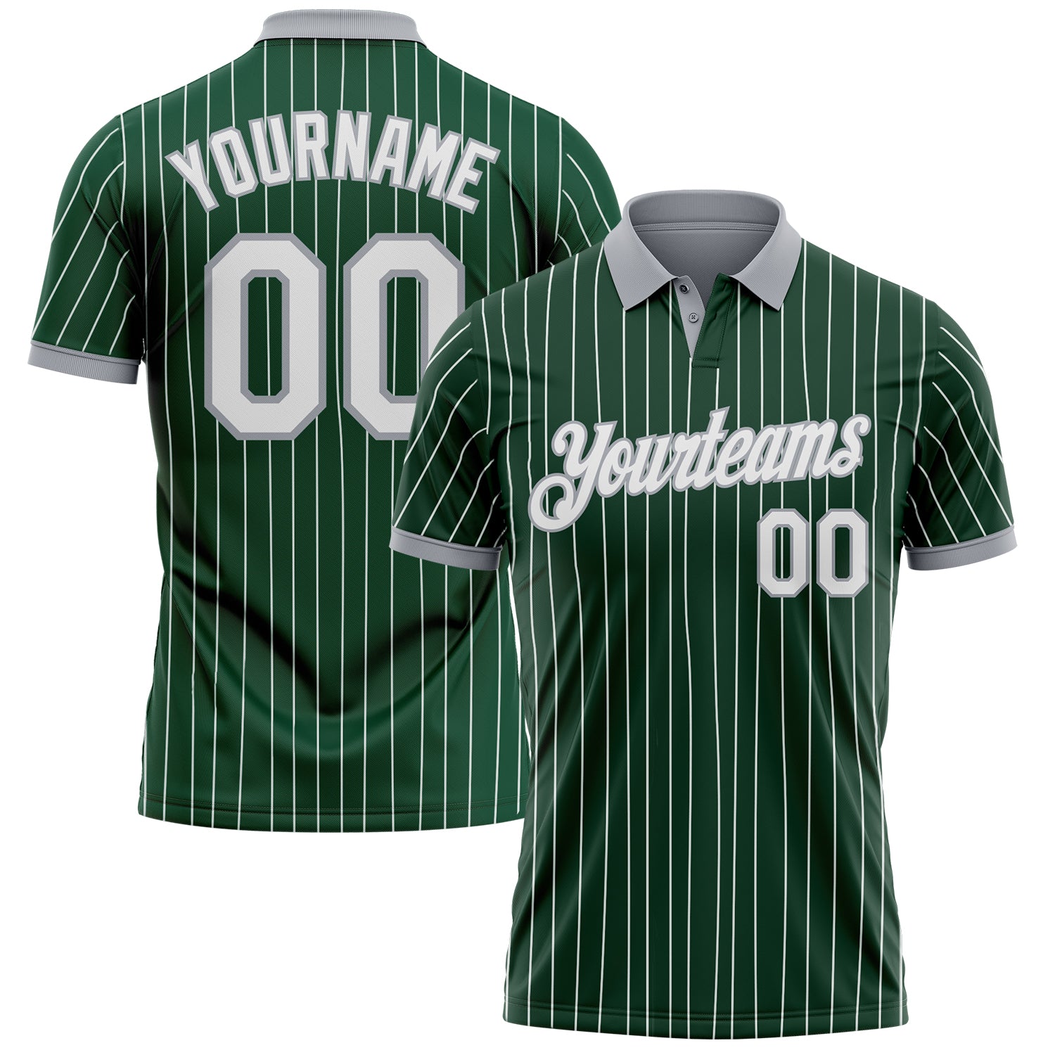 Custom Green White Pinstripe-Gray Performance Polo Shirt