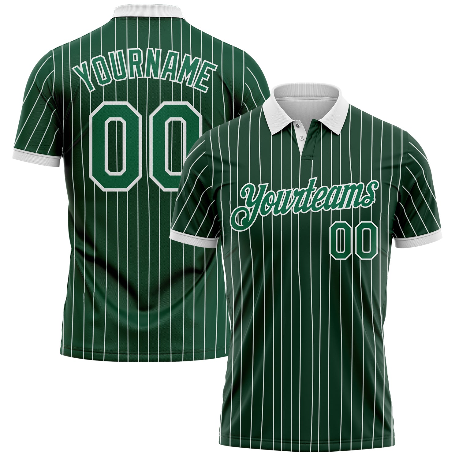 Custom Green White Pinstripe-Kelly Green Performance Polo Shirt