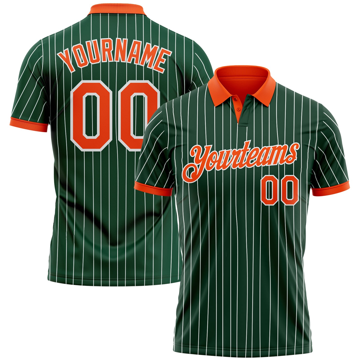 Custom Green White Pinstripe-Orange Performance Polo Shirt