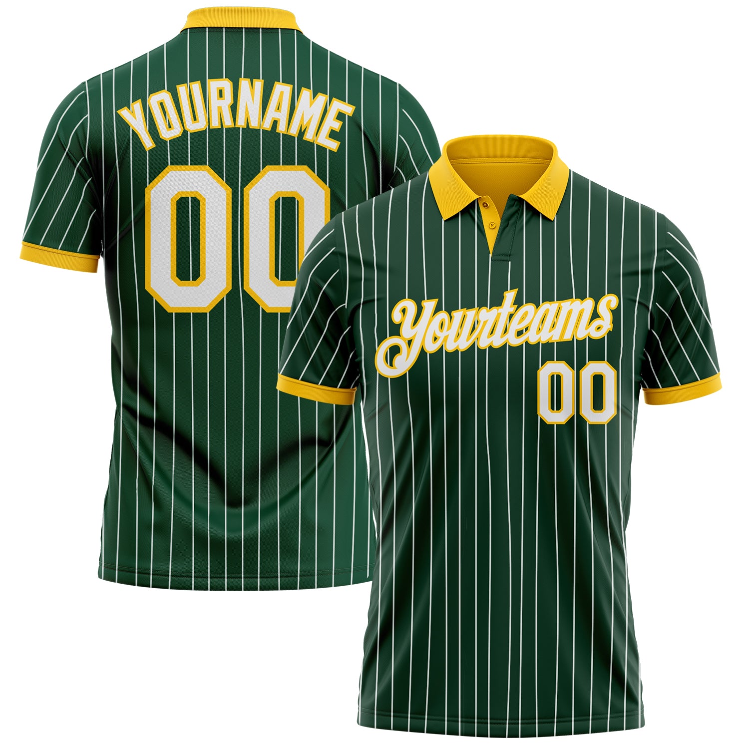 Custom Green White Pinstripe-Yellow Performance Polo Shirt
