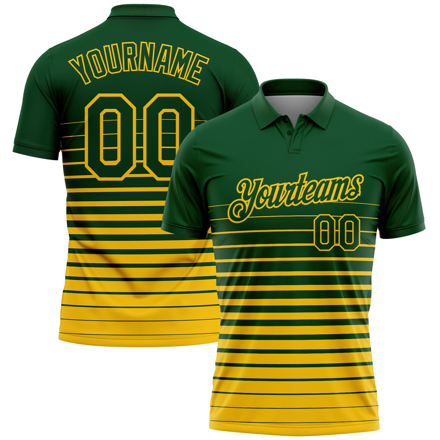 Custom Green-Yellow Horizontal Gradient Stripe Performance Polo Shirt