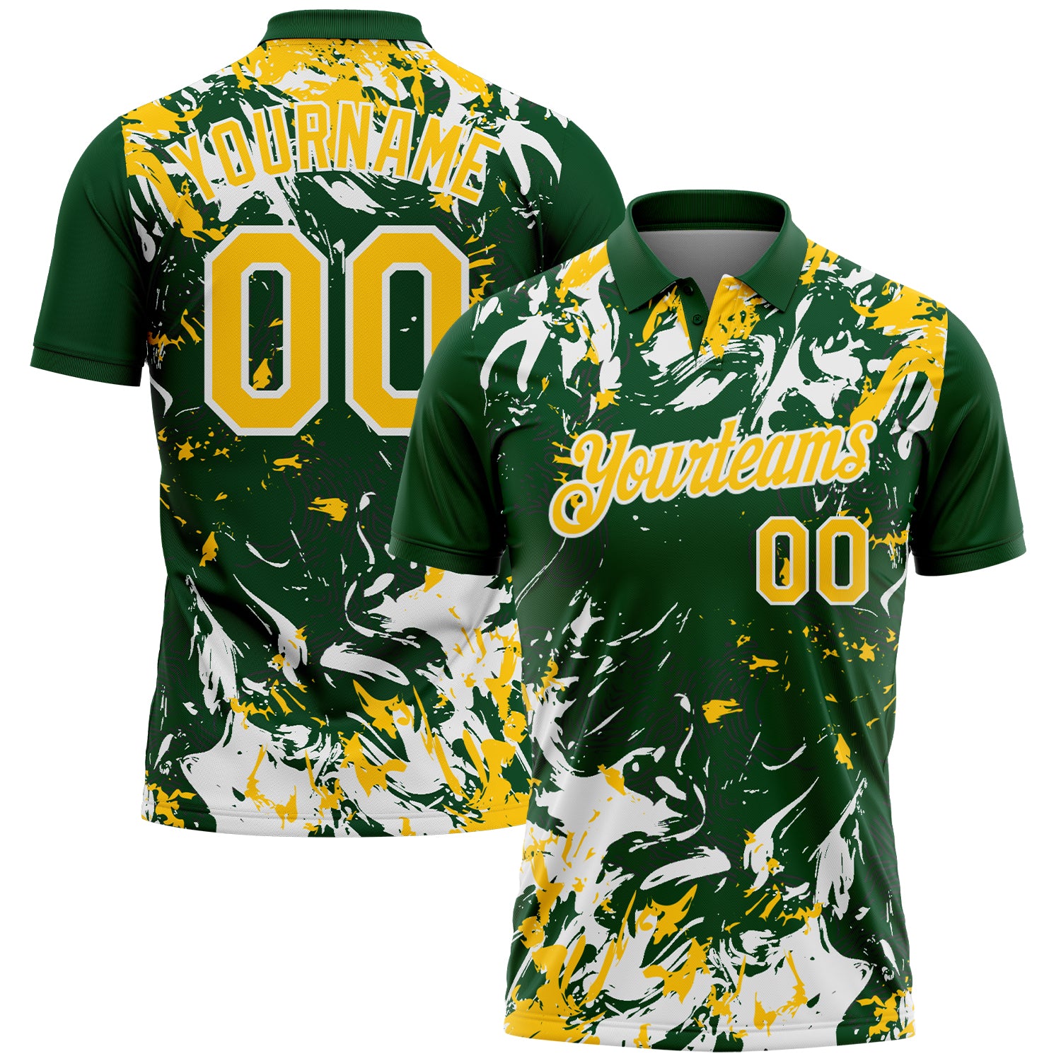 Custom Green Yellow-White Dynamic Splatter Brush Stroke Performance Polo Shirt