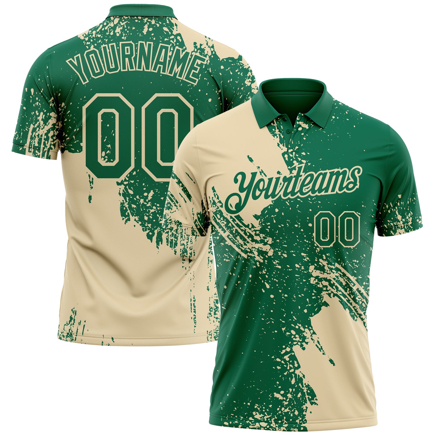 Custom Kelly Green-Cream Distressed Scratch Brush Stroke Performance Polo Shirt