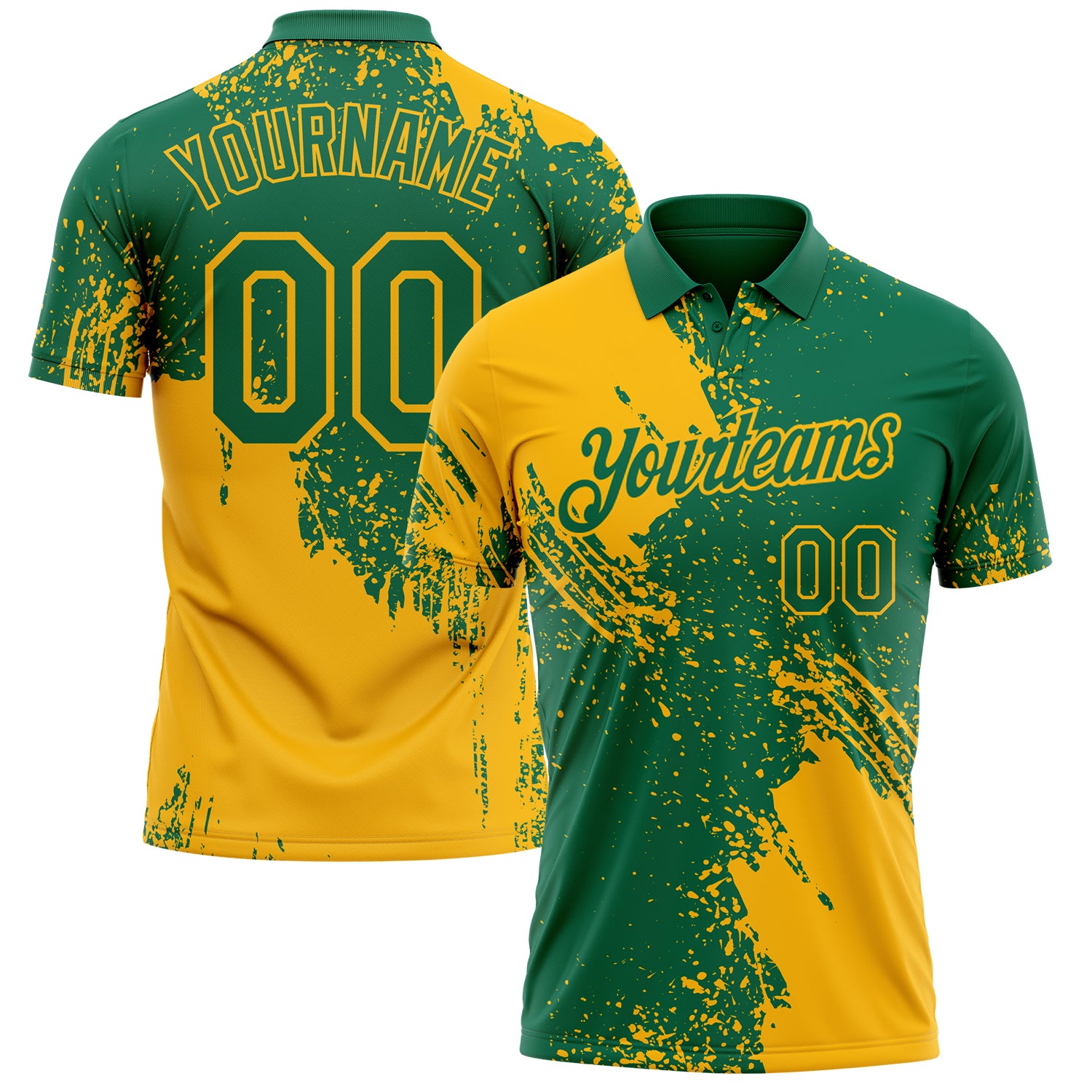 Custom Kelly Green-Gold Distressed Scratch Brush Stroke Performance Polo Shirt
