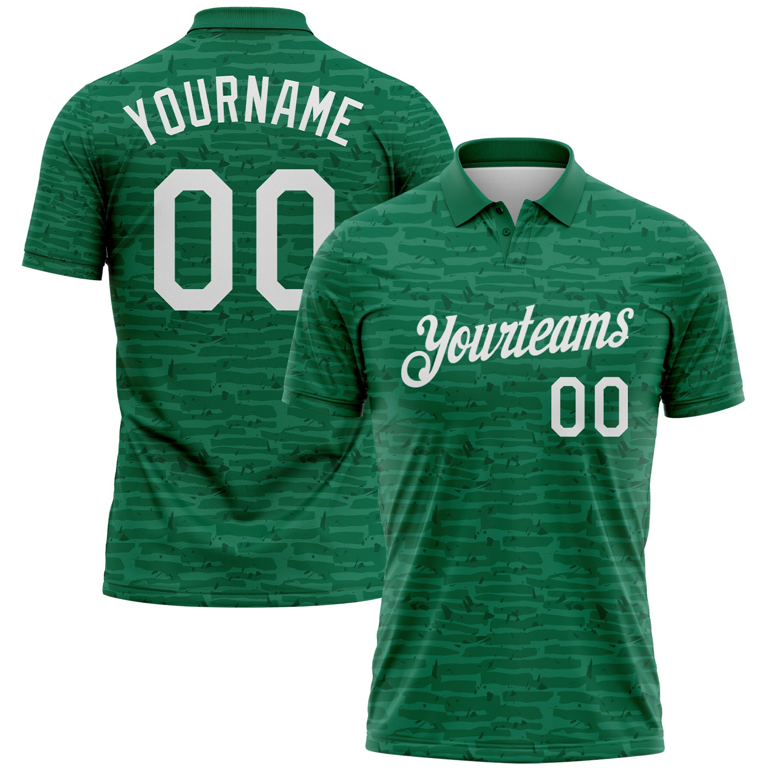 Custom Kelly Green-White Distressed Fragment Brush Stroke Performance Polo Shirt