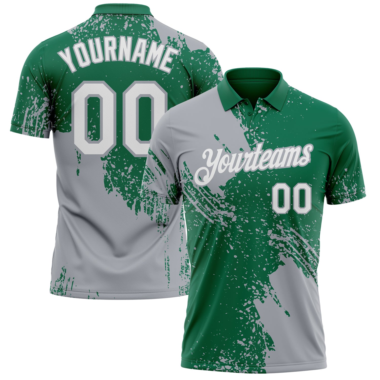 Custom Kelly Green White-Gray Distressed Scratch Brush Stroke Performance Polo Shirt